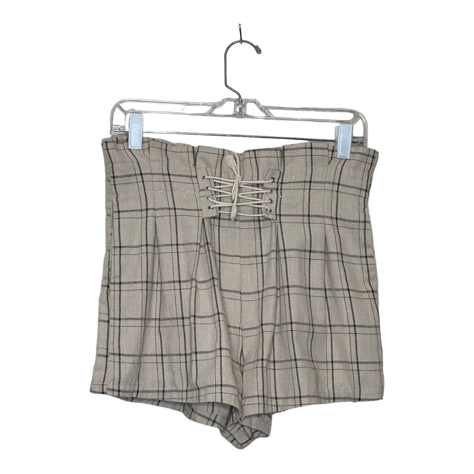 Shein Shein beige plaid paperbag lace up detail shorts size M Size 28" / US 6 / IT 42 - 1 Thumbnail