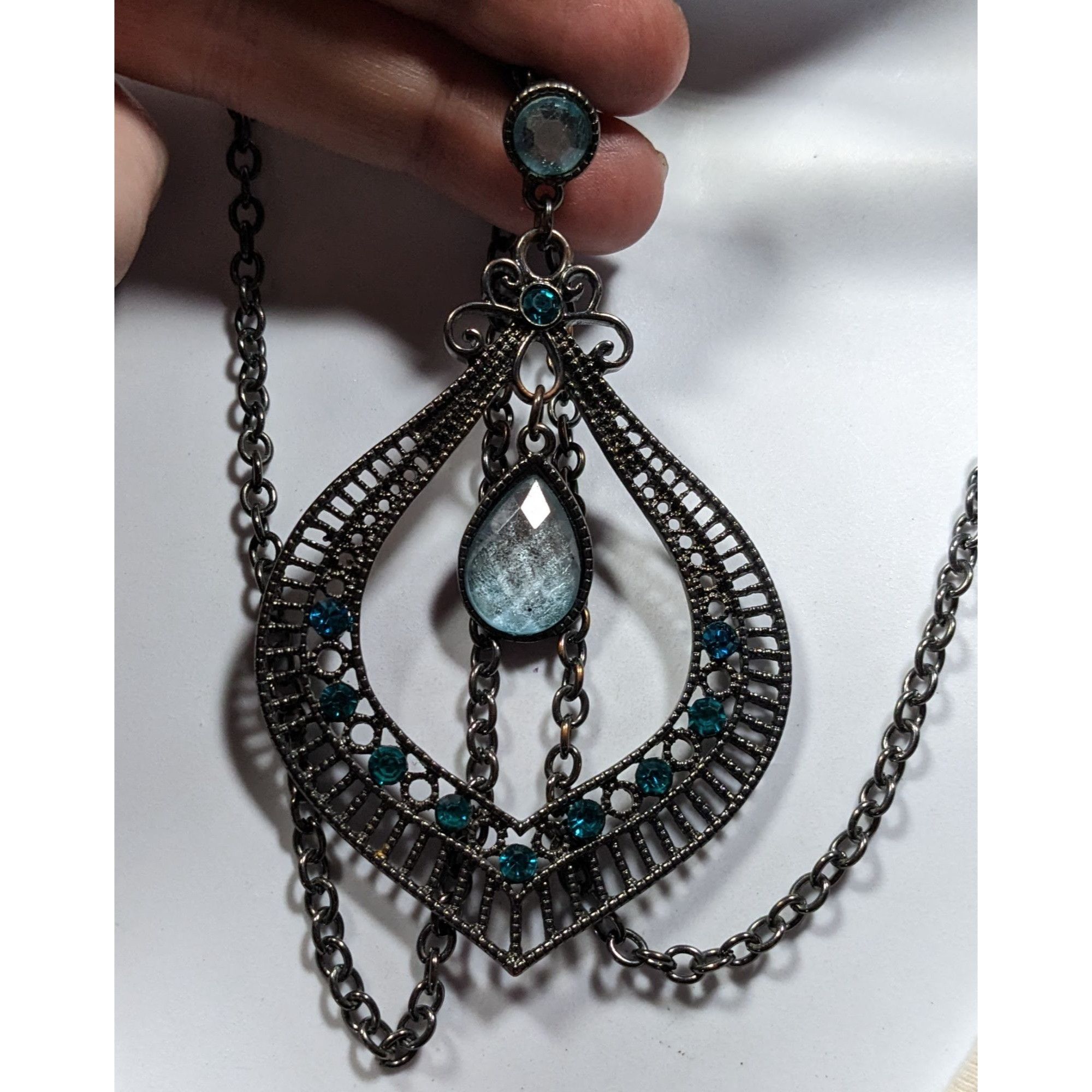 Other Bohemian Teardrop Blue Gemmed Silver Tone Pendant Necklace Size ONE SIZE - 2 Thumbnail
