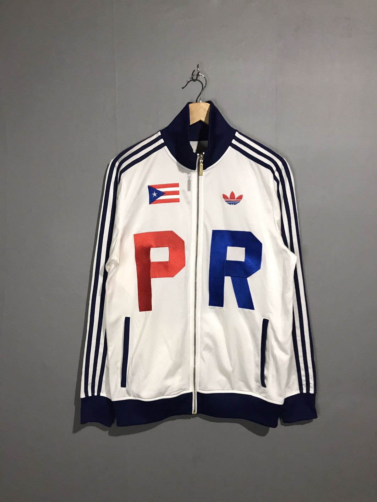 image of Adidas Puerto Rico Vintage Olympic Track Full Zip in White, Men's (Size Small)