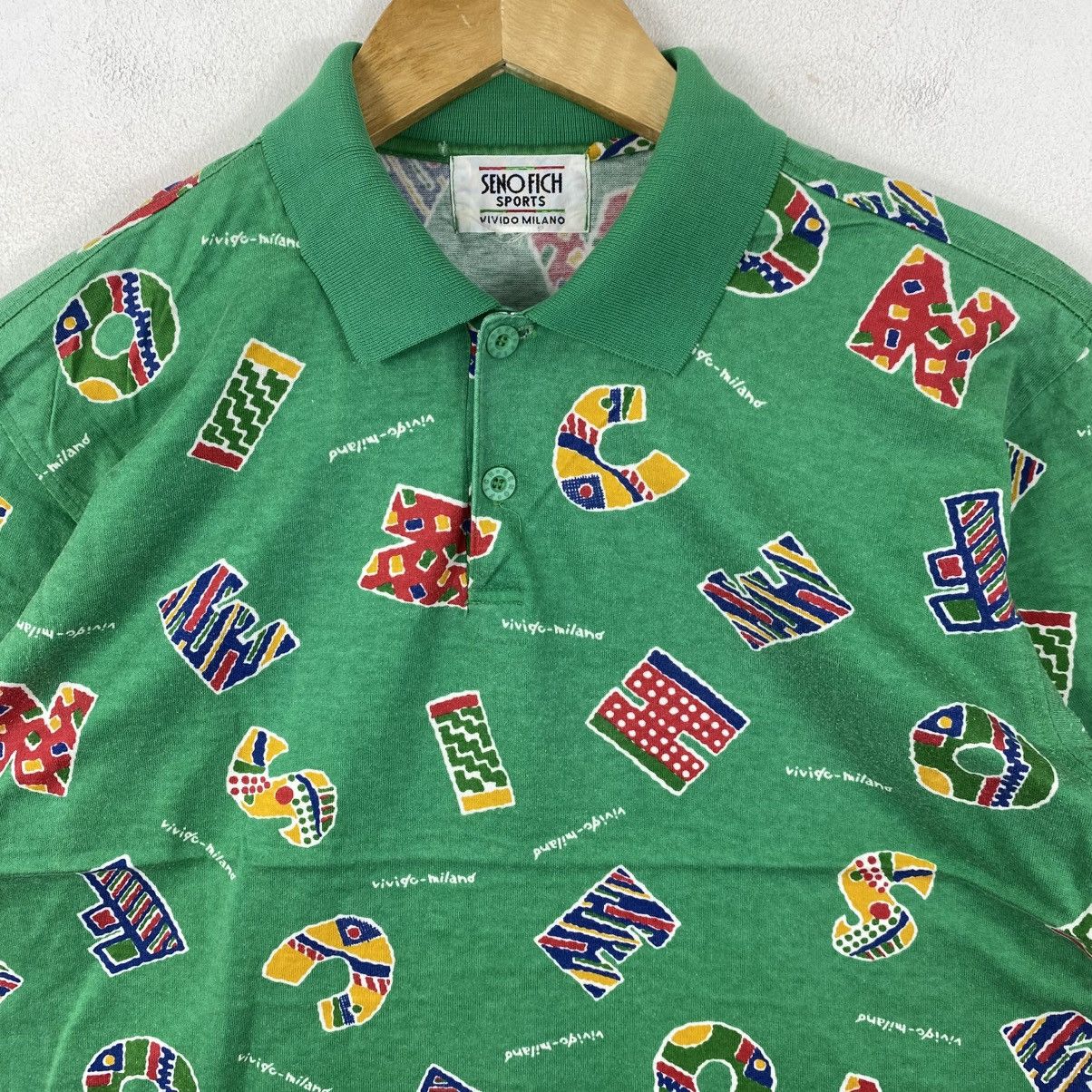 Vintage Vintage Seno Fich Milano Abstract Green Polo Shirt L 90s Size US L / EU 52-54 / 3 - 4 Thumbnail