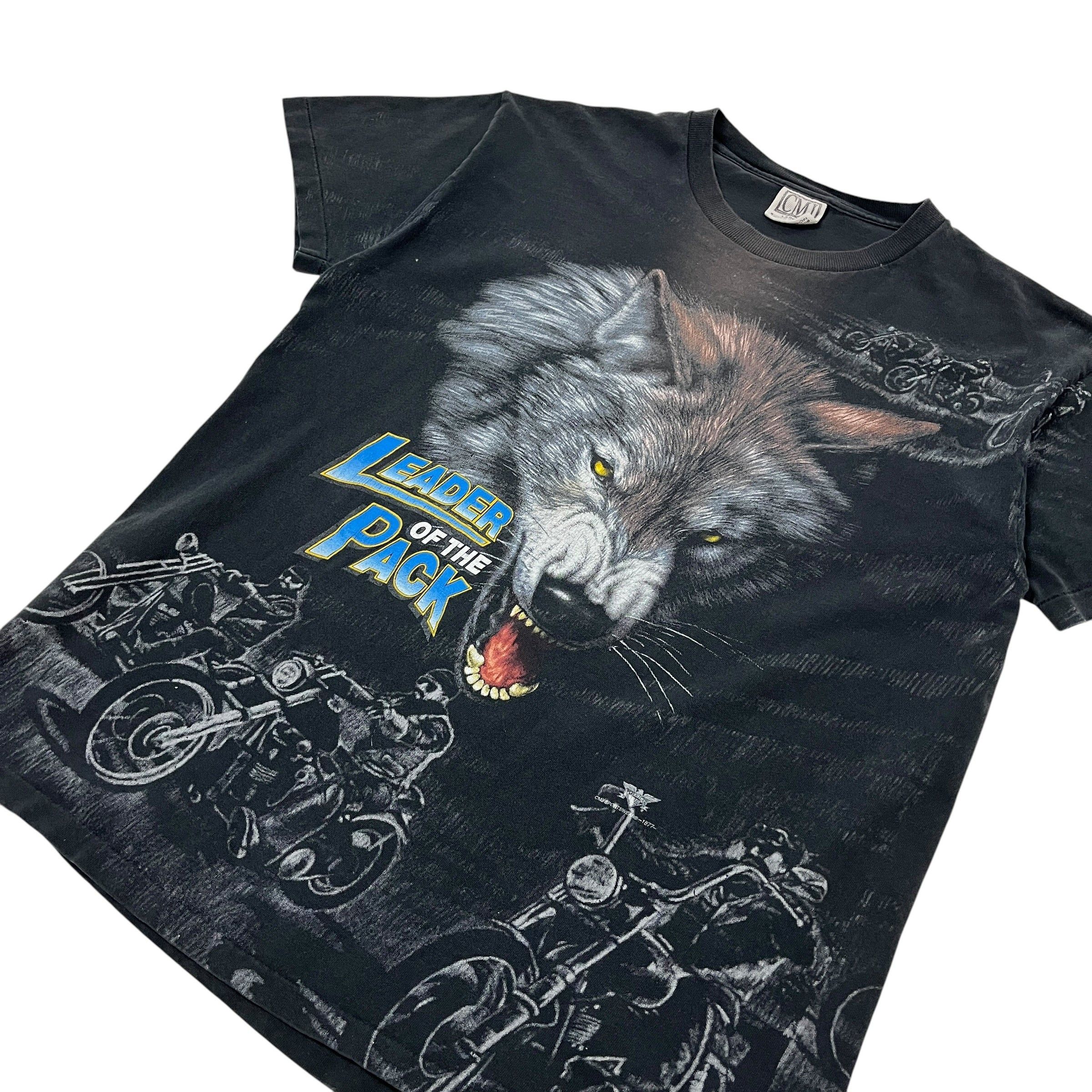 Vintage Leader Of The Pack All Over Print Wolf Biker Tee - Size L Size US L / EU 52-54 / 3 - 3 Thumbnail