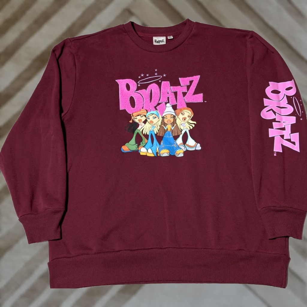 Vintage BRATZ DOLL GROUP Women Oversized XL Burgundy Fuzzy Logo Pullover Sweatshirt Size XL / US 12-14 / IT 48-50 - 1 Thumbnail