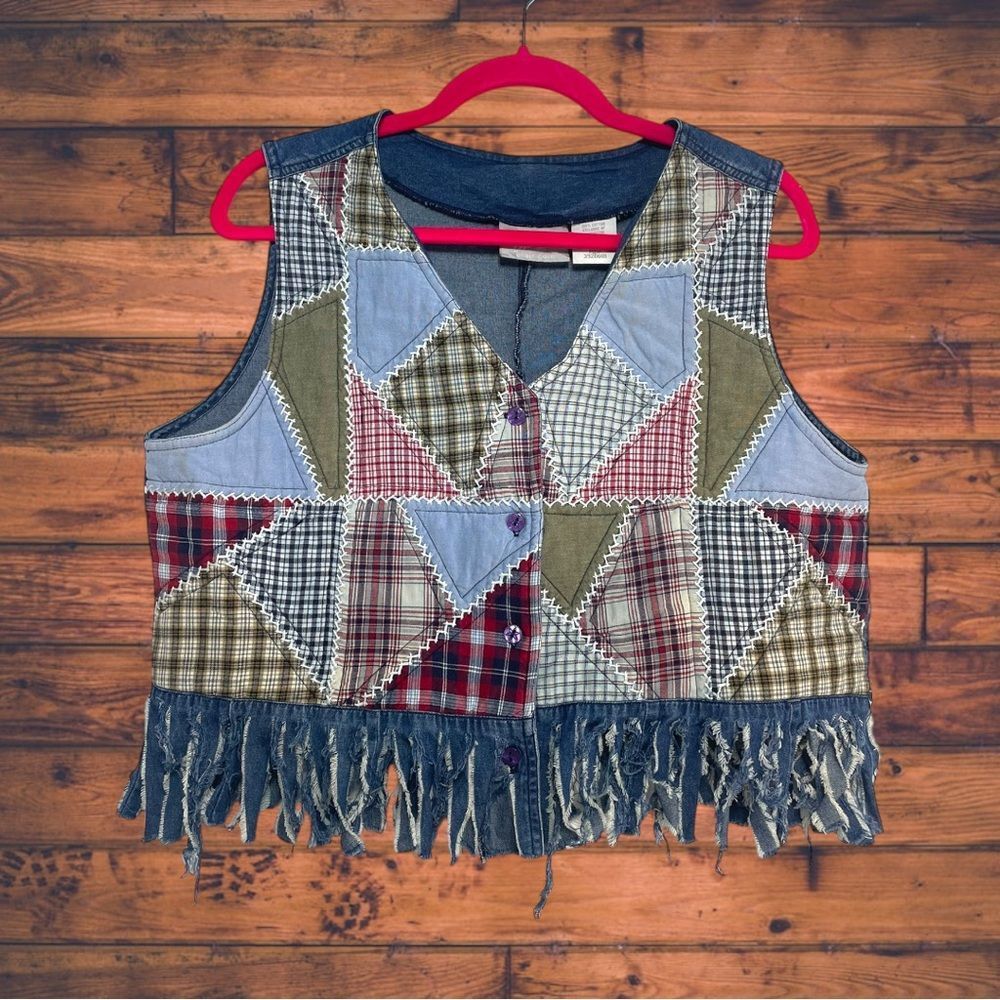Vintage Vintage BLAIR Patchwork Denim Fringe Vest Medium Size M / US 6-8 / IT 42-44 - 1 Thumbnail