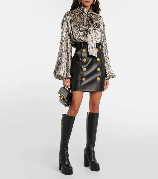 Balmain o1s1wg110825 Snake Print Silk Blouse in Grey Size L / US 10 / IT 46 - 2 Thumbnail