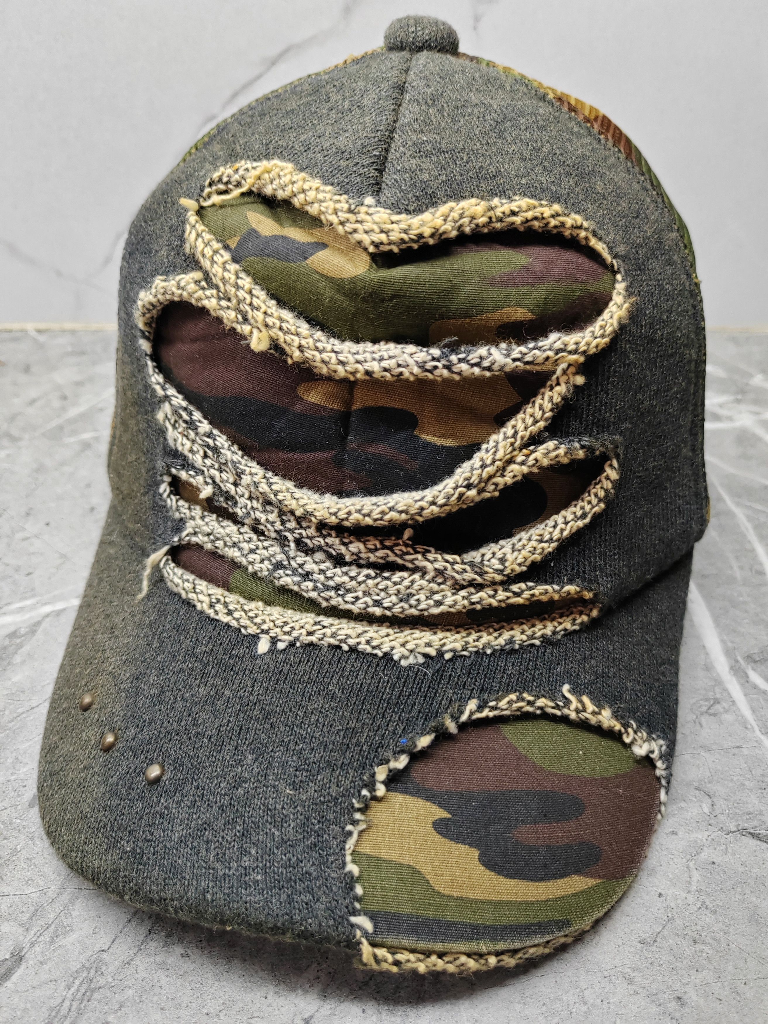 image of Vintage Military Camo Distressed Style Trucker Hat Cap in Mix, Men's