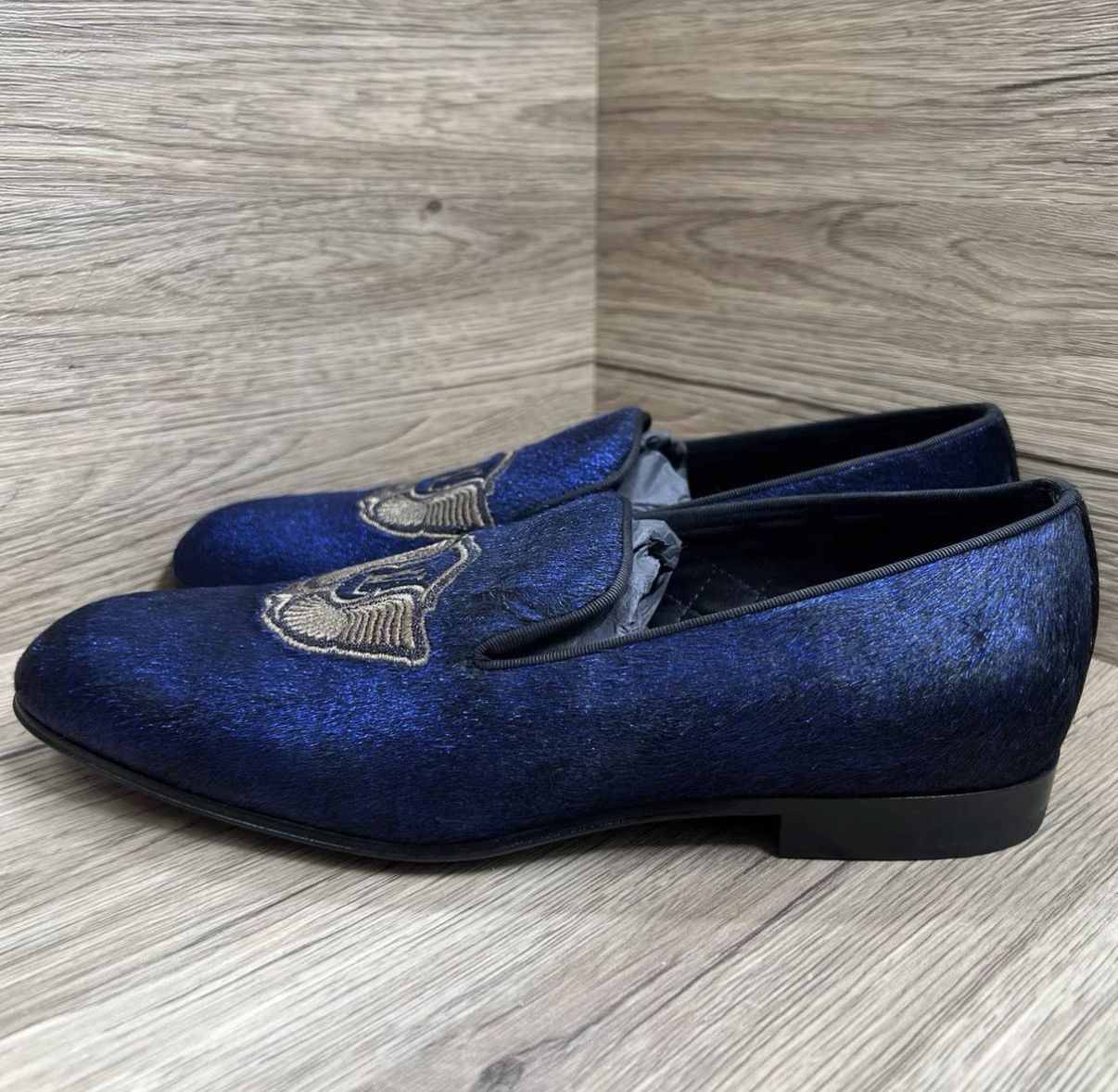 Louis Vuitton Louis Vuitton Auteuil Blue & Gold Embroidered Loafers J41 Size US 7 / EU 40 - 1 Thumbnail