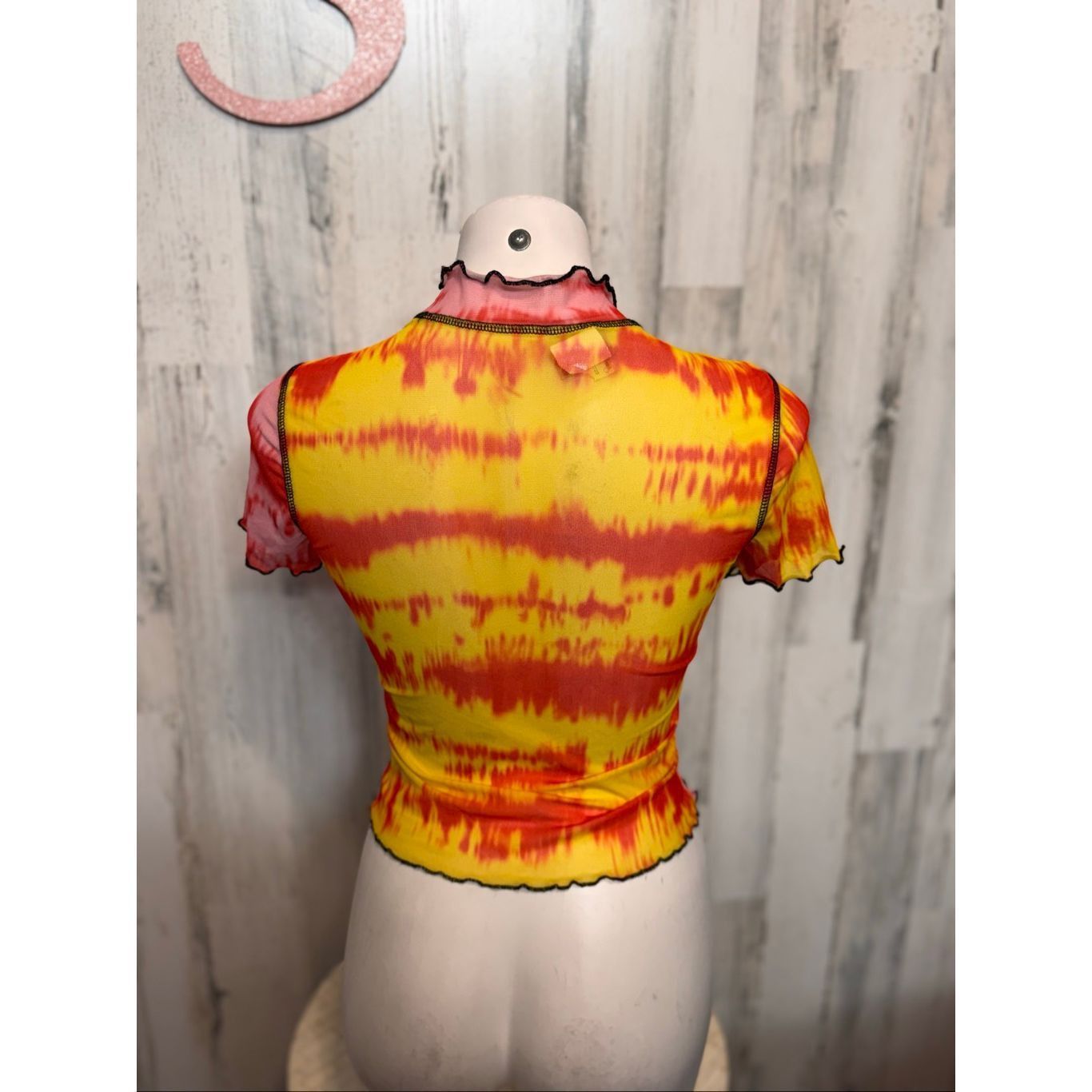 Other Tie-Dye Mesh Lettuce Hem Top Women’s Small Sheer Mock Neck R Size S / US 4 / IT 40 - 6 Thumbnail