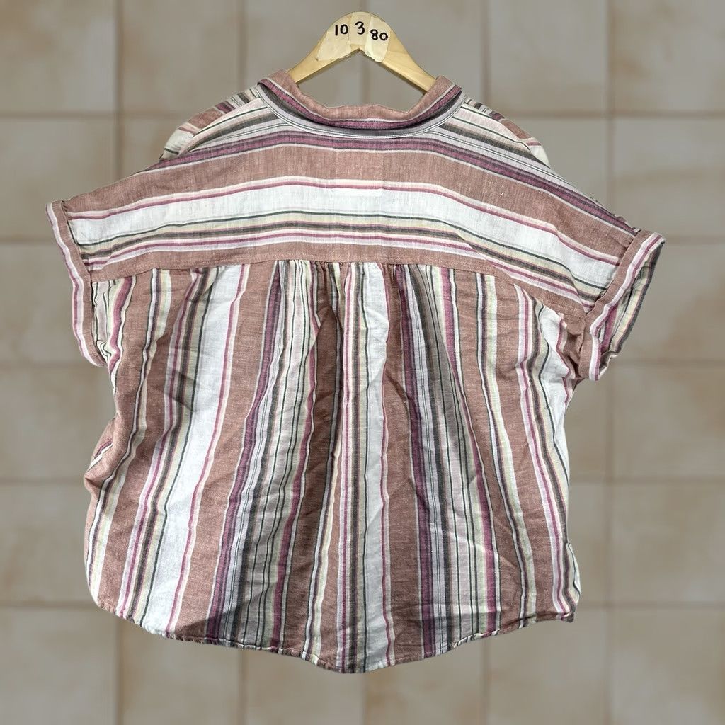 Lucky Brand Lucky Brand Shirt XL Women's Muted Neon Striped Cotton Linen Pearl Button Size XL / US 12-14 / IT 48-50 - 1 Thumbnail