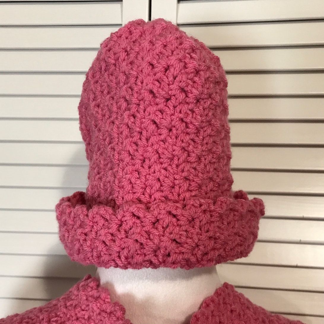 Handmade NWT Handmade Crocheted Pink Textured Beanie Scarf 71” Size ONE SIZE - 2 Thumbnail