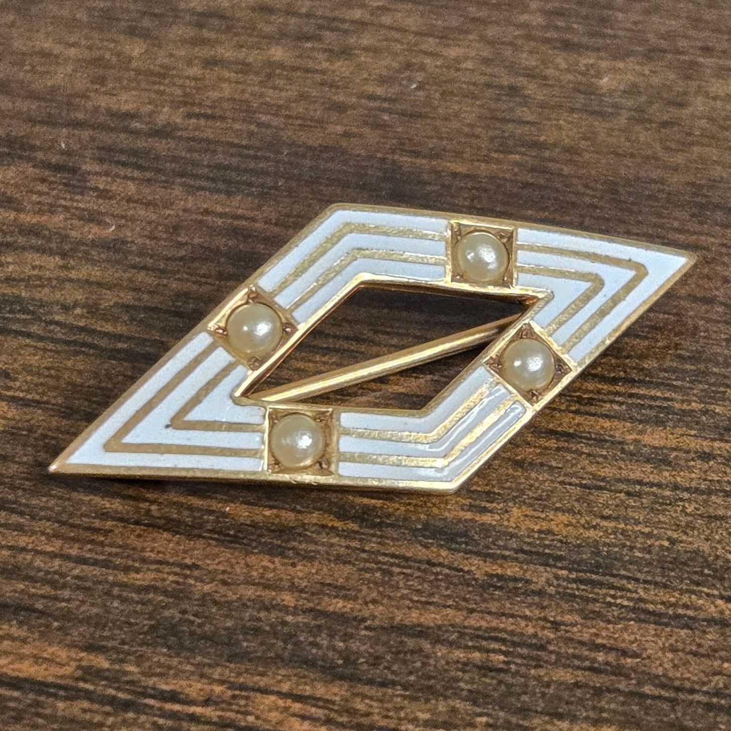 Vintage Antique Art Deco 10K Yellow Gold Seed Pearl Lozenge Brooch Size ONE SIZE - 2 Thumbnail
