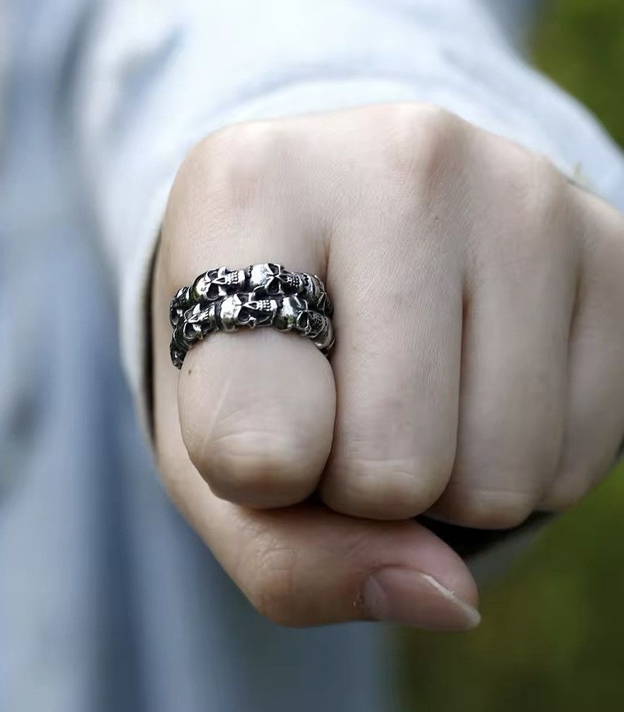Jewelry × Vintage Retro Goth Double Skull Ring Size ONE SIZE - 3 Thumbnail