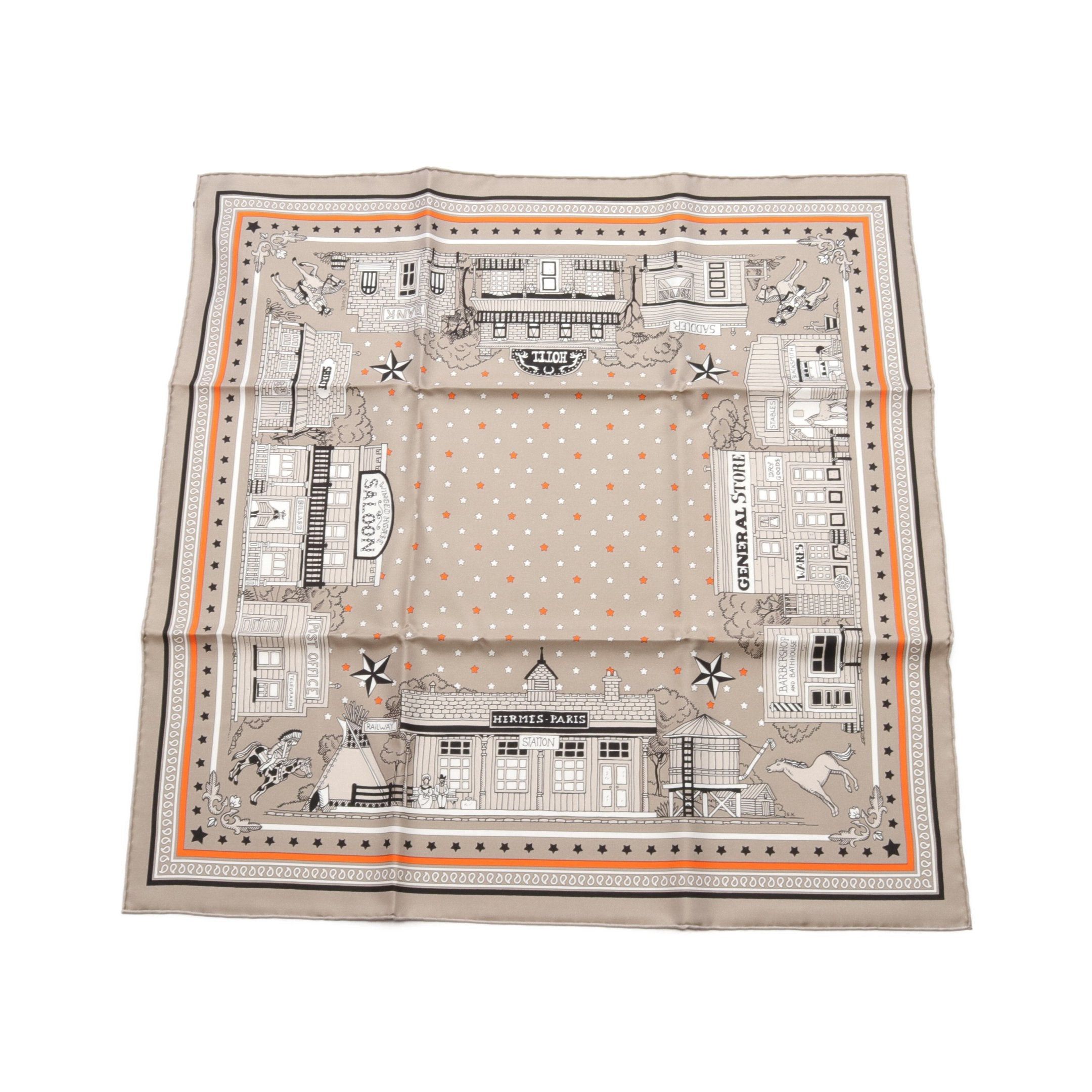 Hermes Hermes Carres 55 Hermes Paris Station Grisandle Bandana Scarf Silk Gray Multicolor Size ONE SIZE - 1 Thumbnail