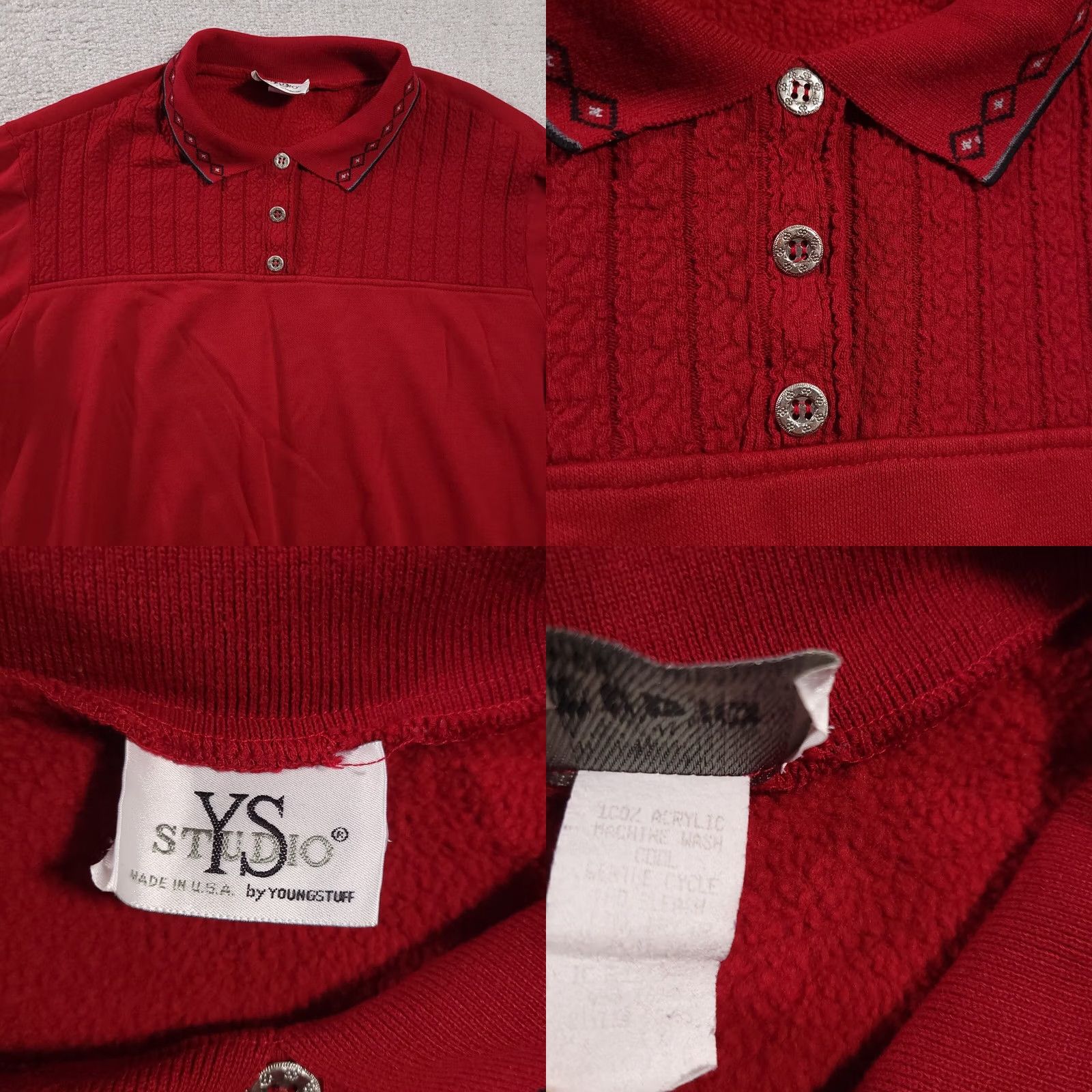Vintage YS Studio Young Stuff Sweater Women’s 1X Red Long Sleeve Collared Retro VTG Size XL / US 12-14 / IT 48-50 - 8 Thumbnail