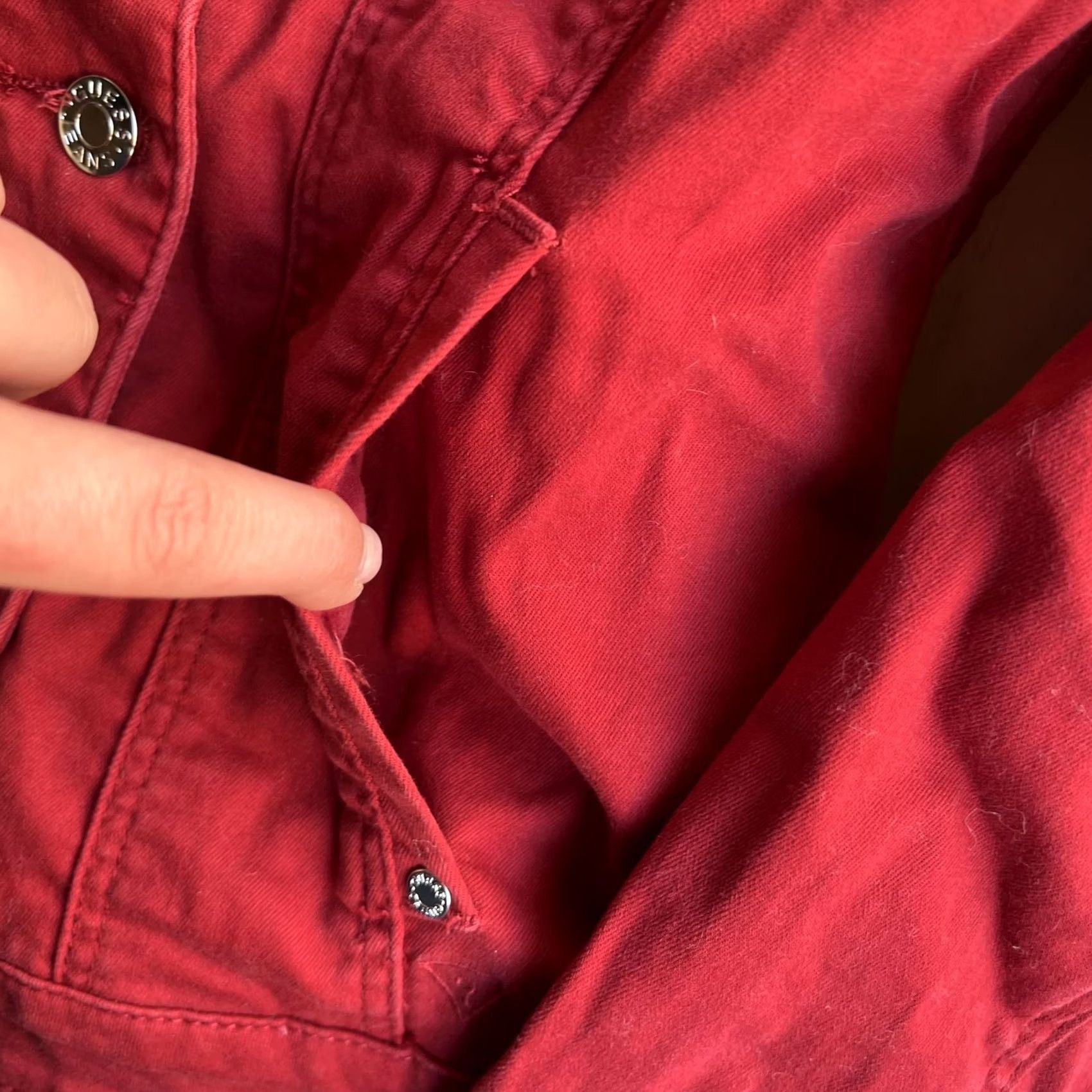 Guess Guess Jacket Womens Medium Red Denim Button Front Jean Pockets Casual Stretch Size 32" / US 10 / IT 46 - 3 Thumbnail