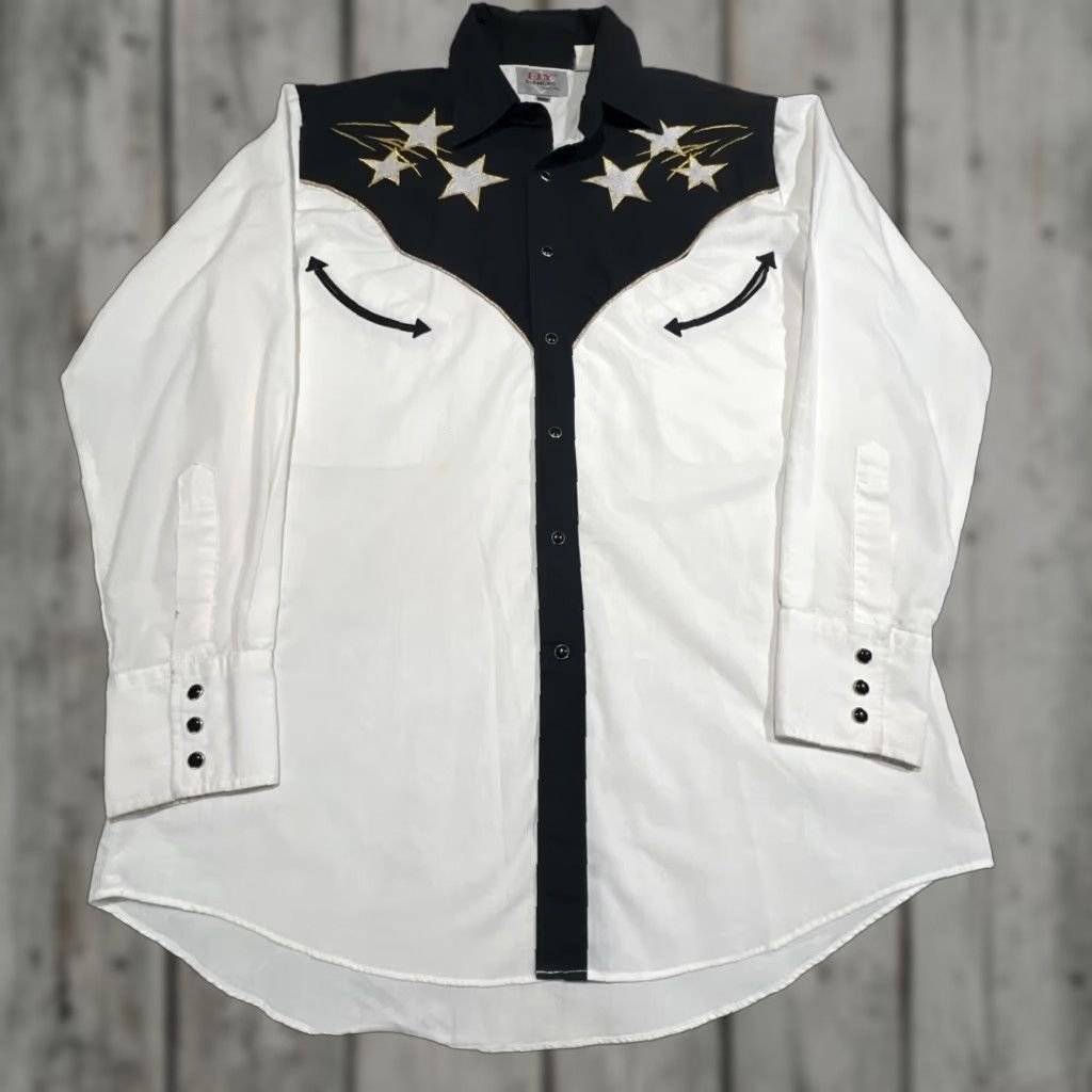 Vintage VINTAGE Ely Diamond Pearl Snap Western Men M Shooting Stars USA Embroidered Shirt Size US M / EU 48-50 / 2 - 1 Thumbnail
