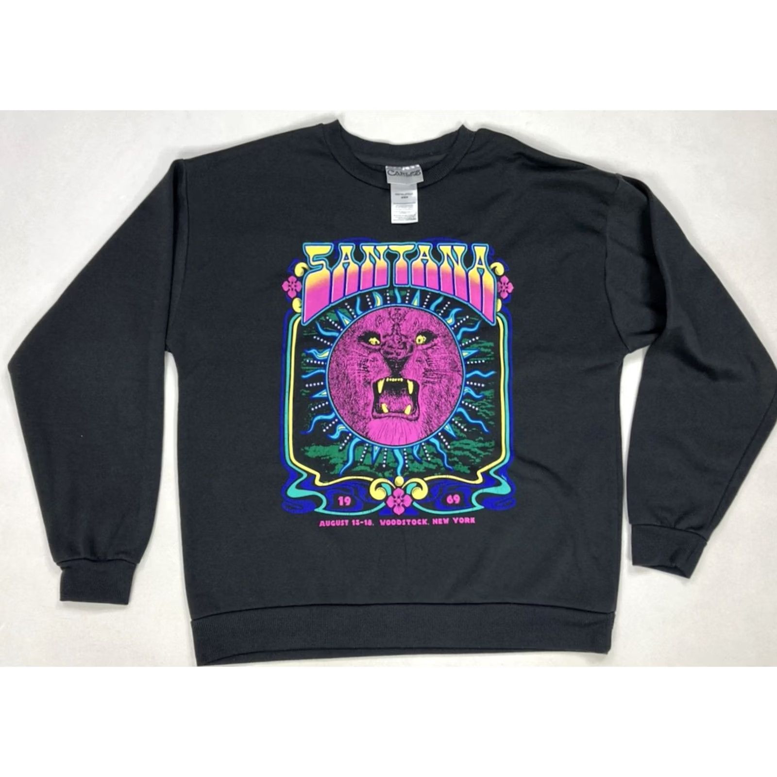 Carlos Santos VINTAGE Carlos Santana Woodstock 1969 Crewneck Sweatshirt Women Medium Black Music Shirt Size M / US 6-8 / IT 42-44 - 2 Thumbnail
