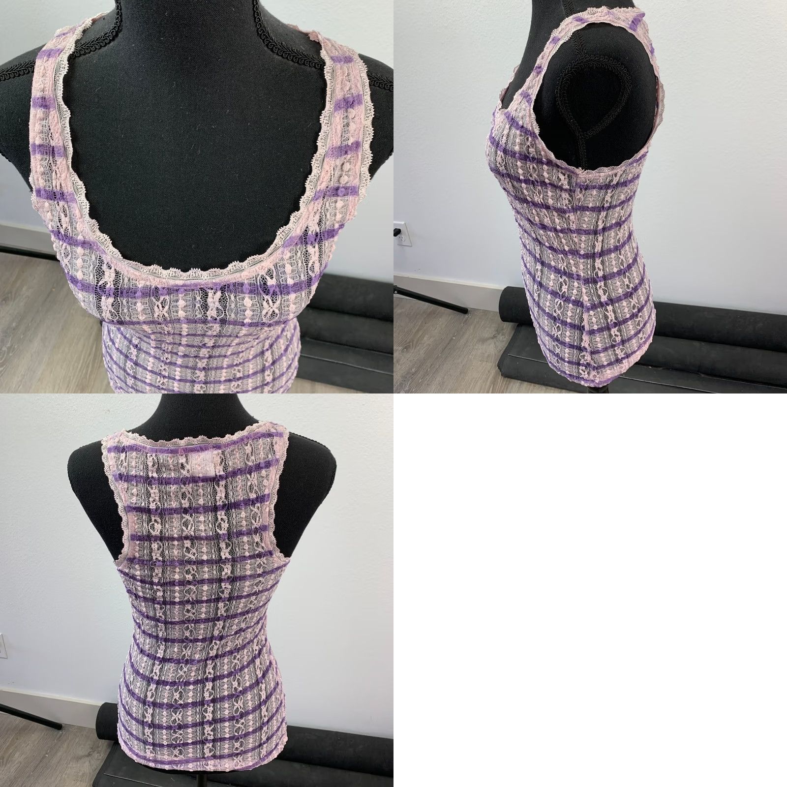 Vintage Daytrip Sheer Lace Tank Top M Pink Striped Coquette Soft Girl Feminine Shirt Womens Size M / US 6-8 / IT 42-44 - 8 Thumbnail