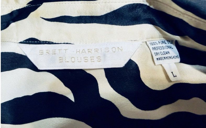 Other Vintage Brett Harrison Silk Zebra Print Blouse Black Ivory Size XL / US 12-14 / IT 48-50 - 8 Thumbnail