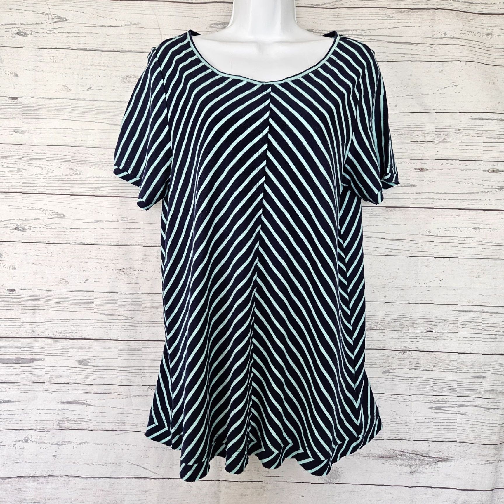 Soft Surroundings Soft Surroundings Womens Top Blouse Short Sleeve Medium Blue Stripe Pima Cotton Raw Edges Cap/Collar Size M / US 6-8 / IT 42-44 - 2 Thumbnail