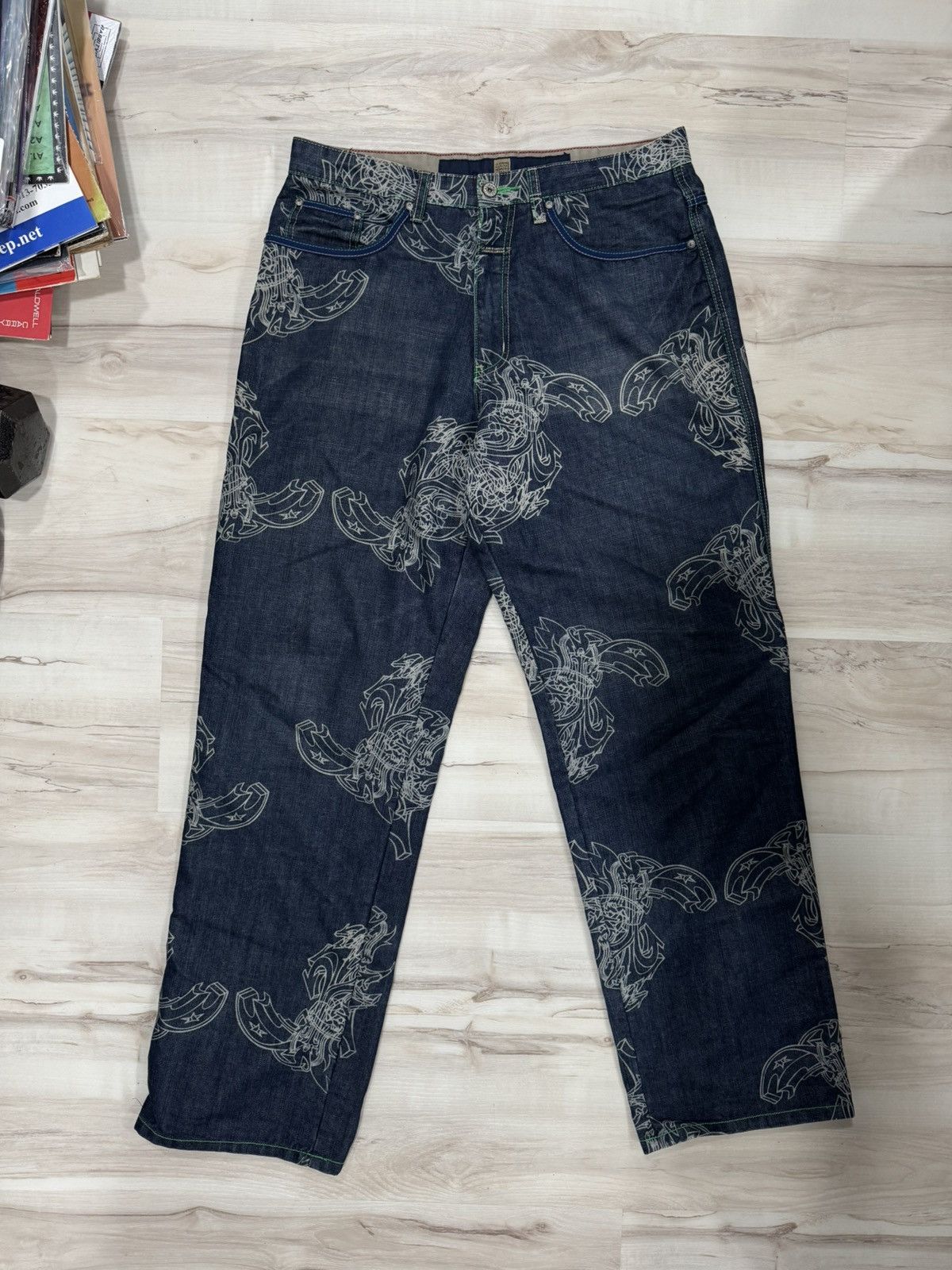 Marithe + Francois Girbaud Girbaud Laser Print Denim (Blue/Multi) Size US 34 / EU 50 - 1 Thumbnail