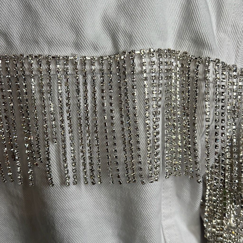BLANKNYC Blank NYC White Denim Rhinestones Fringe Jacket NWT S Size S / US 4 / IT 40 - 4 Thumbnail