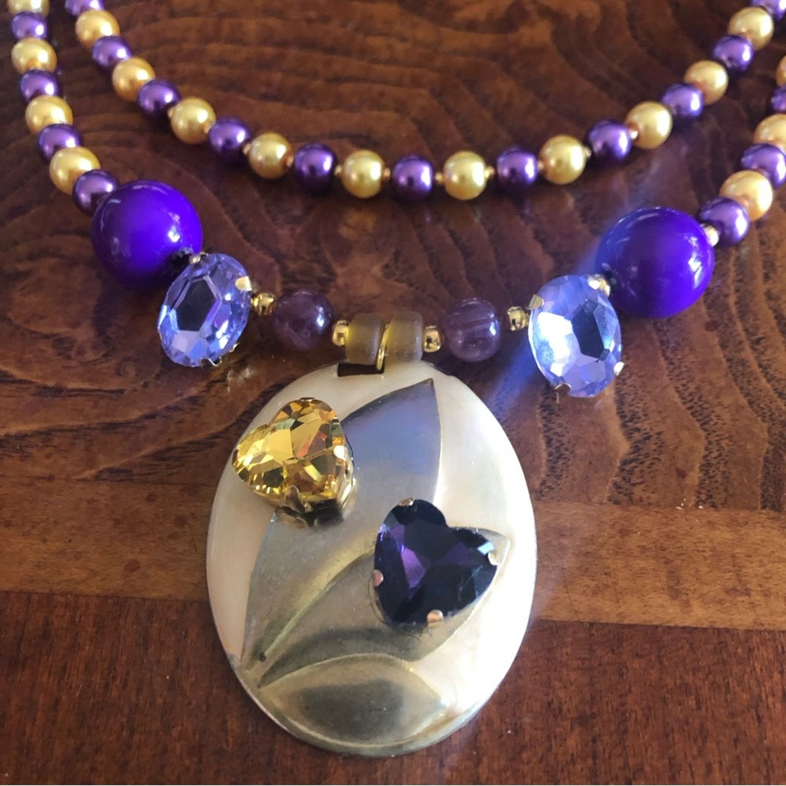 Handmade Handcrafted repurpose purple and gold glass Pearl necklace Size ONE SIZE - 11 Thumbnail