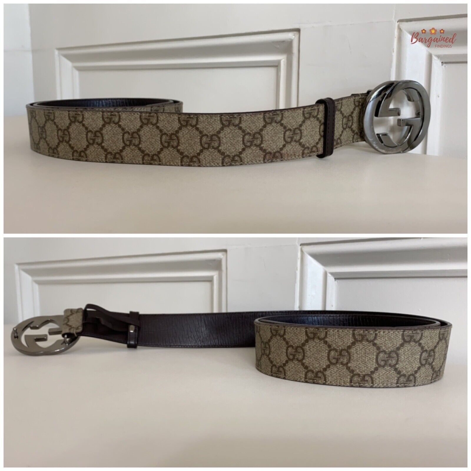 Gucci Gucci Brown GG Supreme Canvas Leather Silver G Buckle Size 34 - 4 Thumbnail