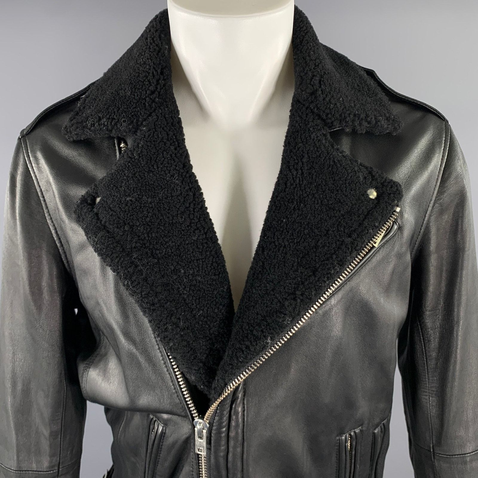 Iro IRO Size M Black Leather Shearing Lapel Motorcycle Jacket Size US M / EU 48-50 / 2 - 2 Thumbnail