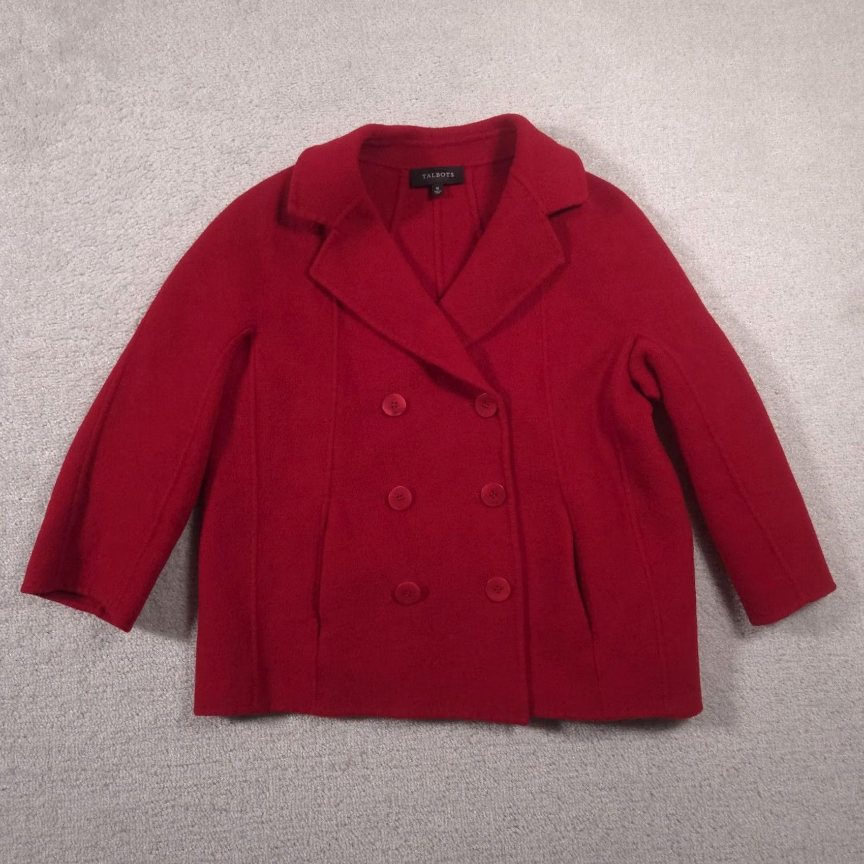 Talbots Talbots Jacket Womens 16 Red Wool Blend Pea Coat Short Double Breasted Classic Size 38" / US 16 / IT 52 - 2 Thumbnail