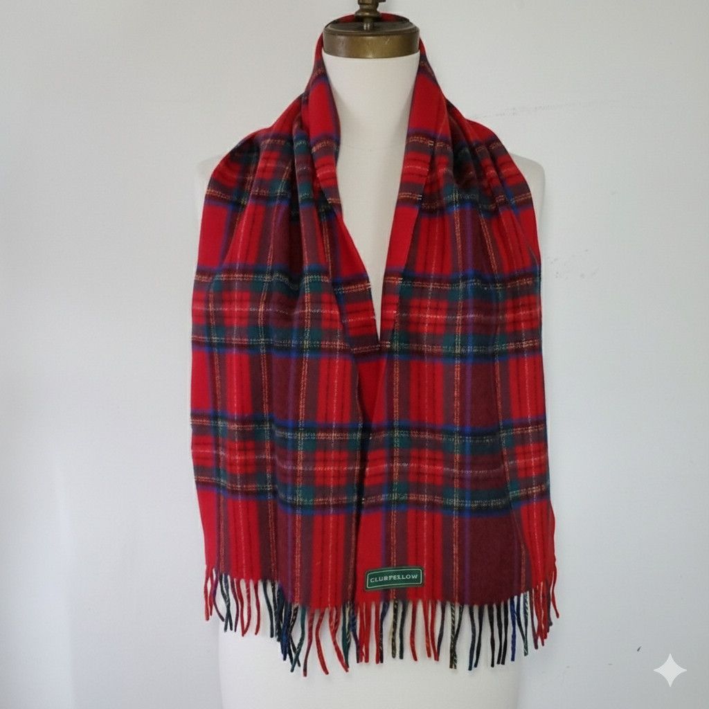 Other Clubfellow 50x11" Scarf Vintage Red Blue Plaid 100% Lambswoo Size ONE SIZE - 1 Thumbnail