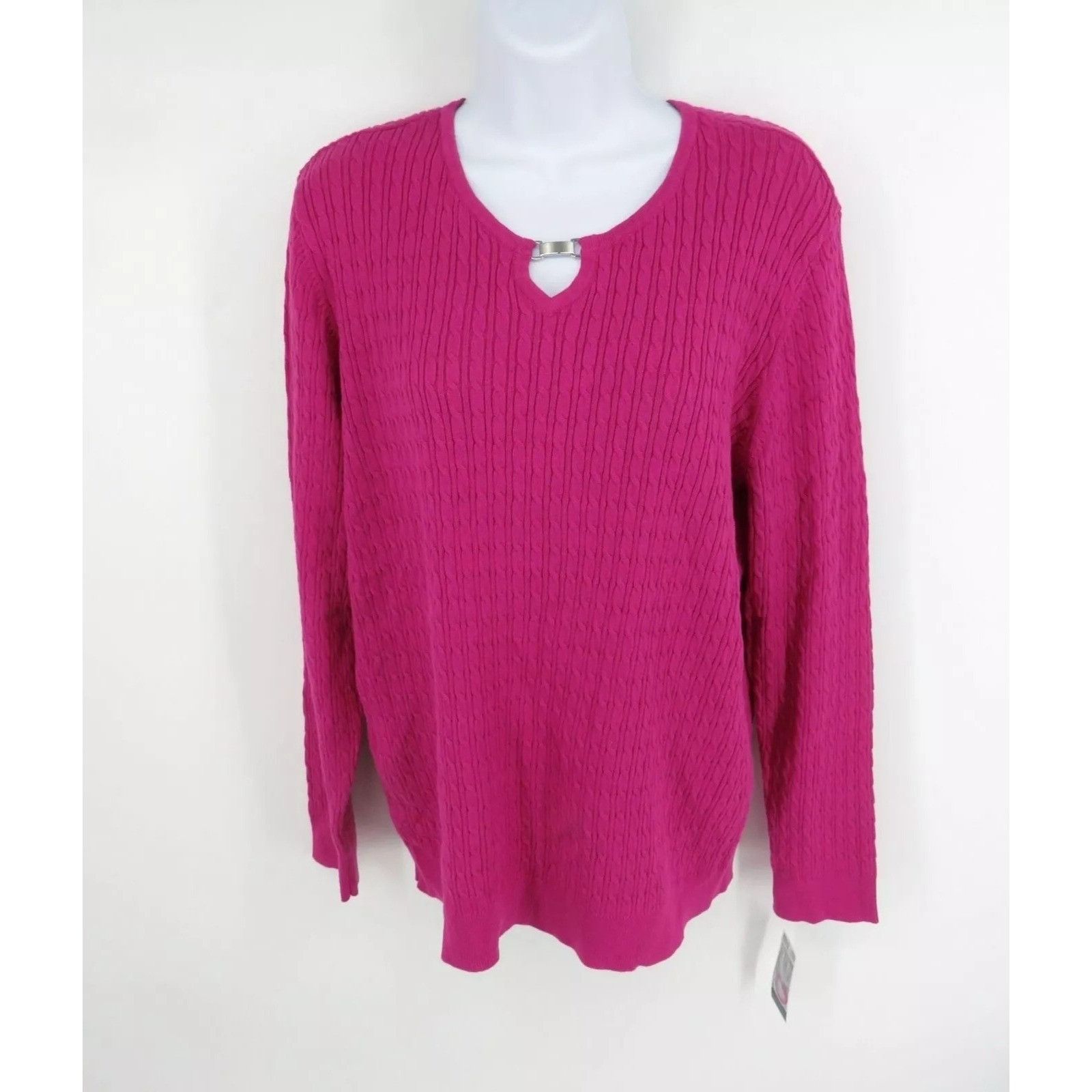 Other Karen Scott Women's Keyhole Sweater L Pink Cable Knit NWT $4 Size L / US 10 / IT 46 - 1 Thumbnail