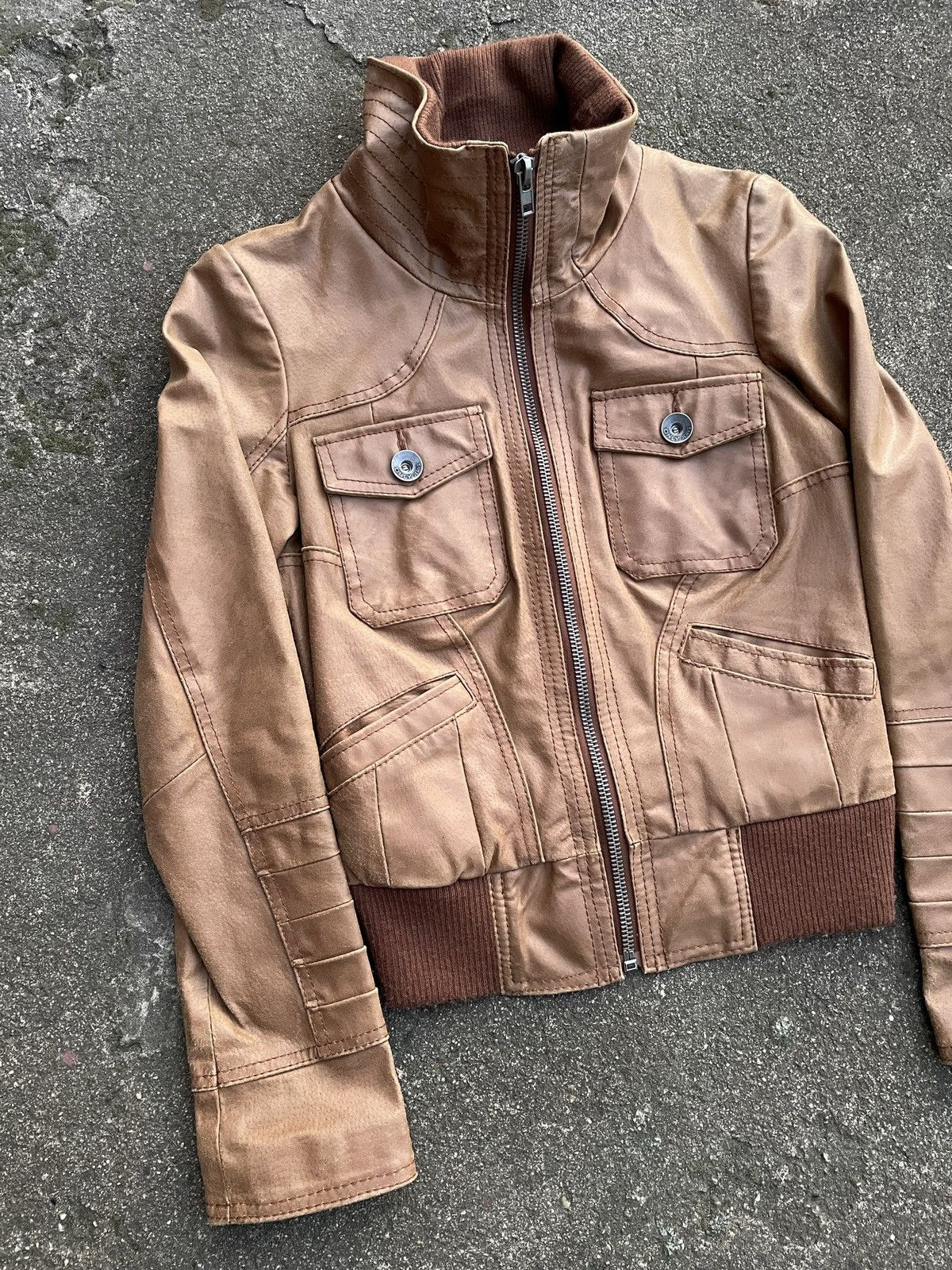 Vintage Washed Brown Retro 90s Genuine Real Leater Bomber Punk Rock Size S / US 4 / IT 40 - 2 Thumbnail