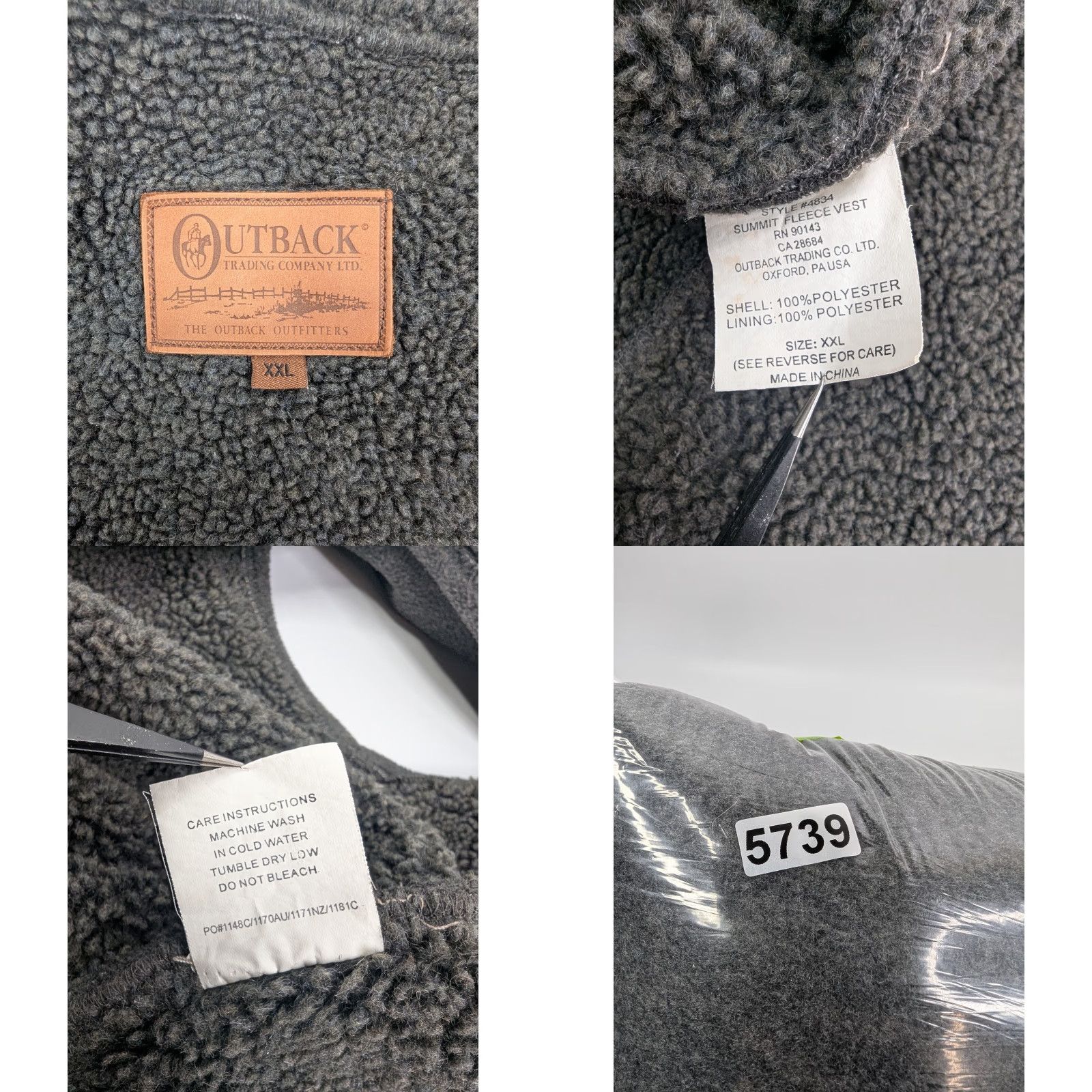 CO Outback Trading Co Vest Summit Fleece Gray 2XL Zip Pockets Outdoor Men Size US XXL / EU 58 / 5 - 8 Thumbnail