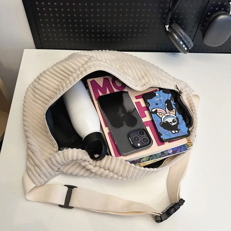 Japanese Brand Unisex Large Capacity Corduroy Chest Bags Size ONE SIZE - 7 Thumbnail