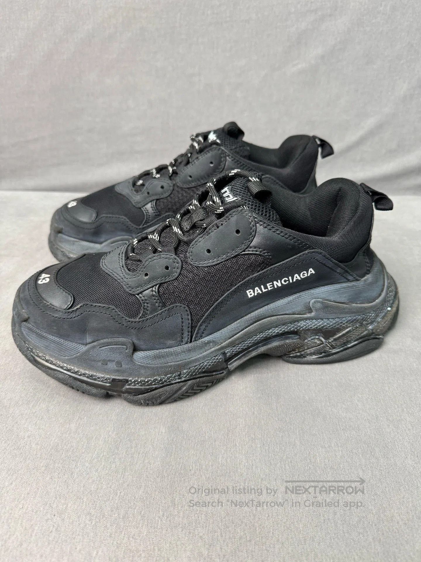 Balenciaga balenciaga triple s distressed black sneakers. Size US 10 / EU 43 - 1 Thumbnail