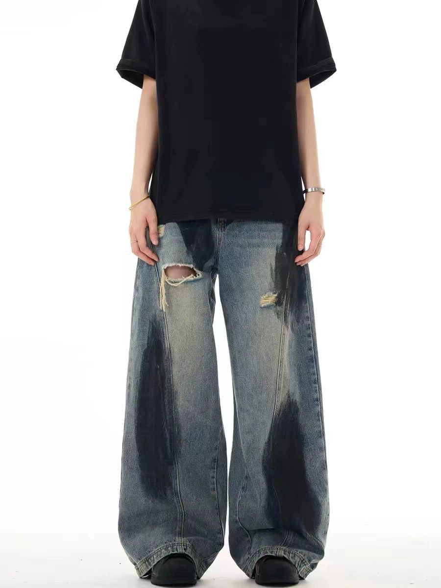 Jean American style high street ink splash hole jeans men Size US 32 / EU 48 - 2 Thumbnail
