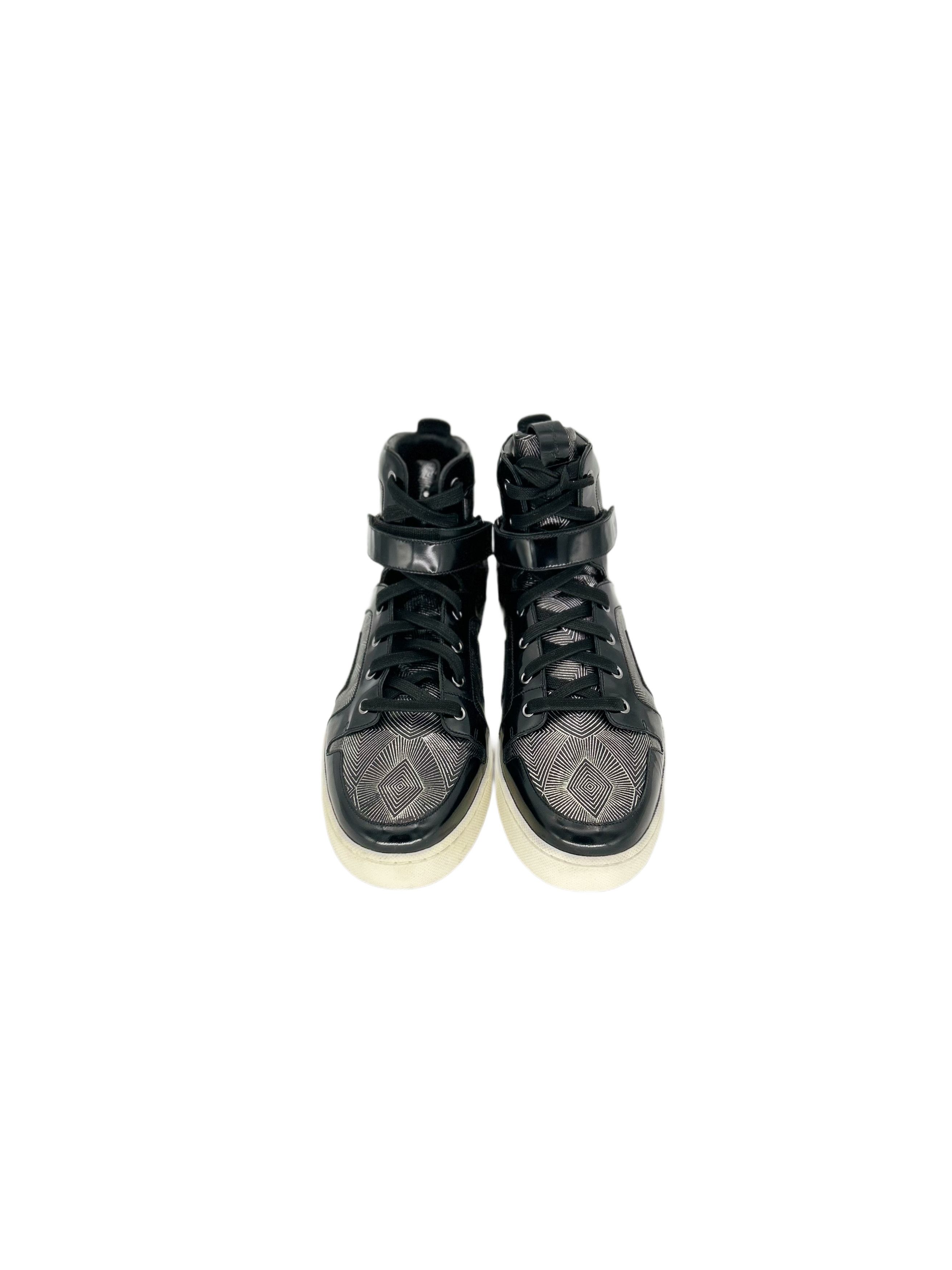 Balmain BALMAIN BLACK & SILVER HIGH TOP TRAINERSWITHGEOETRIC PATTERN Size US 12 / EU 45 - 3 Thumbnail