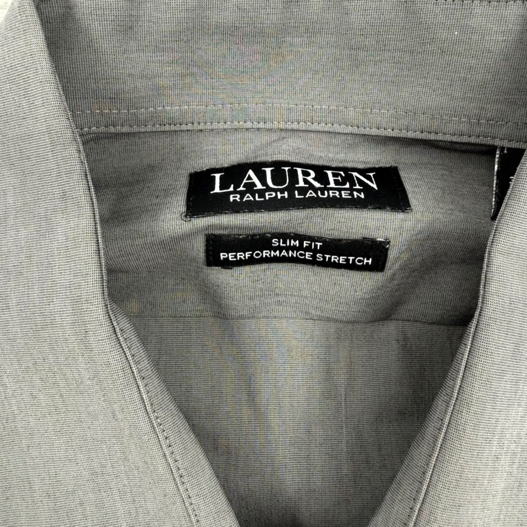 Ralph Lauren Lauren Ralph Lauren Mens Gray Performance Stretch Slim Fit Dress Shirt Large Size 42R - 6 Thumbnail