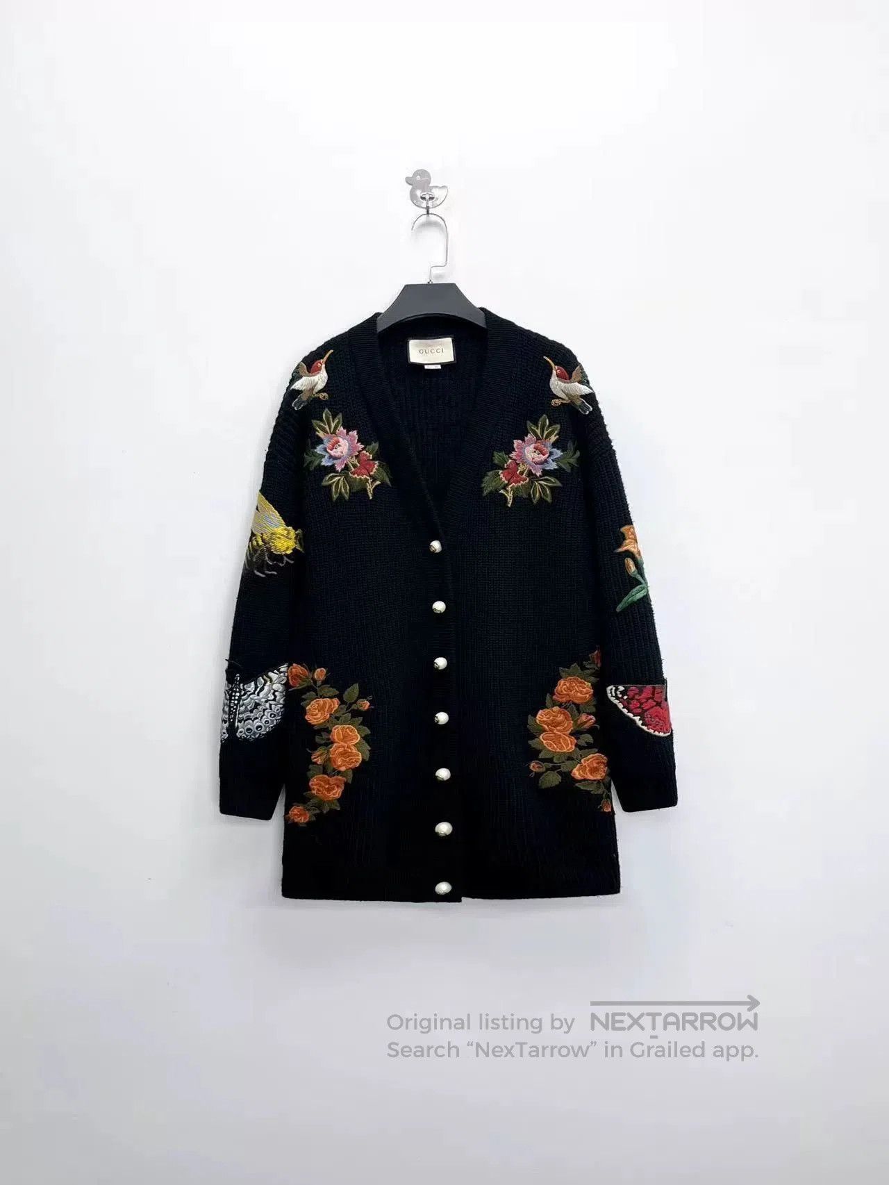 gucci black floral long cardigan sweater.