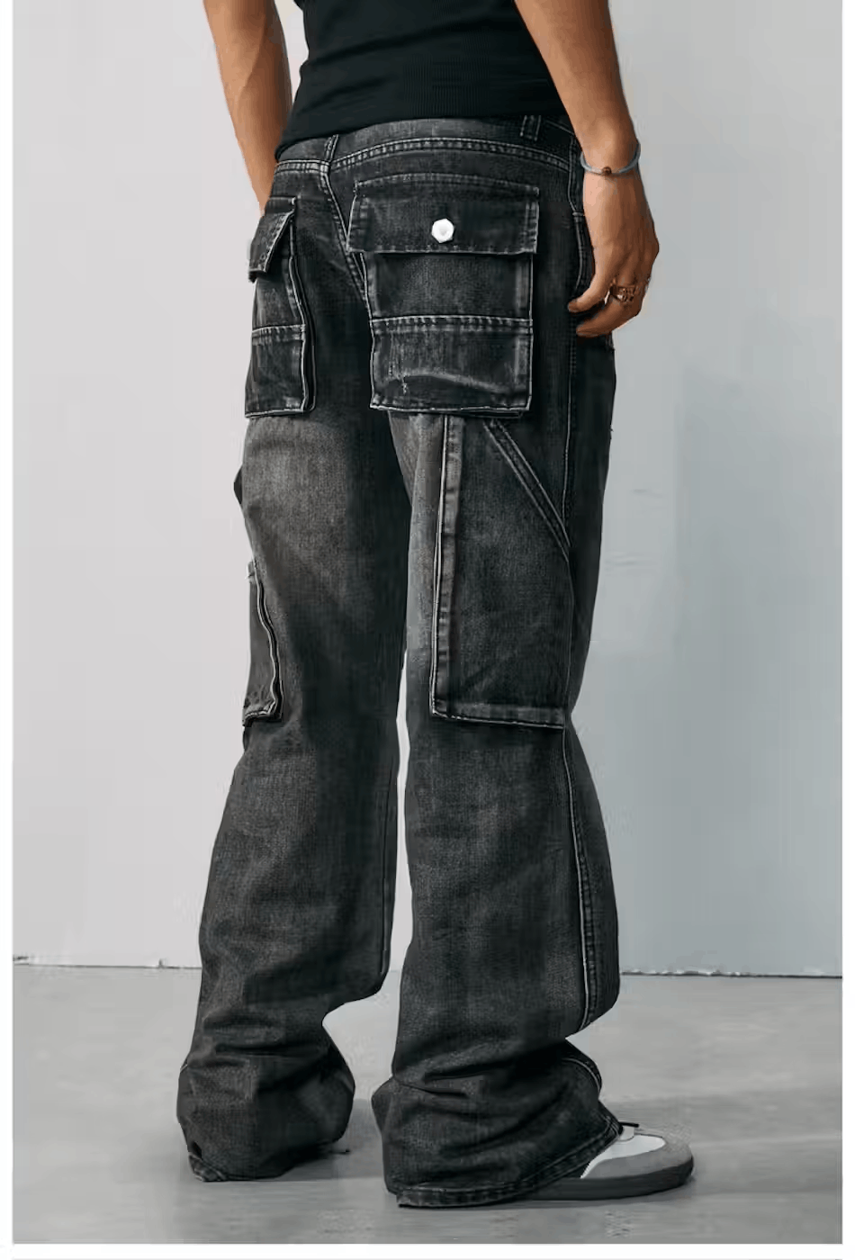 image of Faded Black Washed Damaged Hiphop Baggy Jeans, Men's (Size 34)