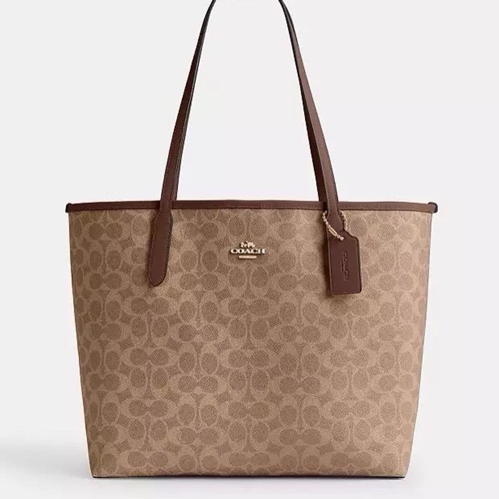 Coach NWT COACH City Tote In Signature Canvas Gold/Tan/Brown CV976 Size ONE SIZE - 7 Thumbnail