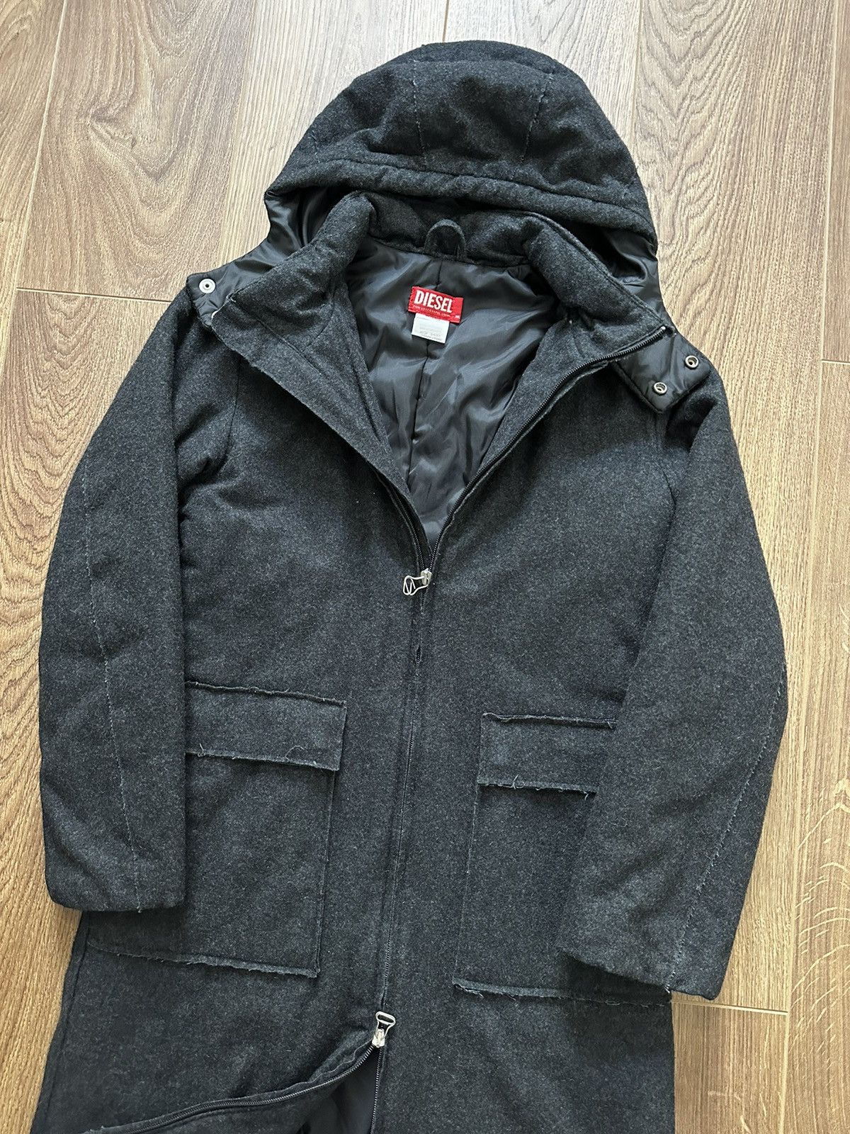 Diesel × Vintage Diesel Vintage Disstressed Patch Pocket Wool Hooded Jacket Size L / US 10 / IT 46 - 5 Thumbnail