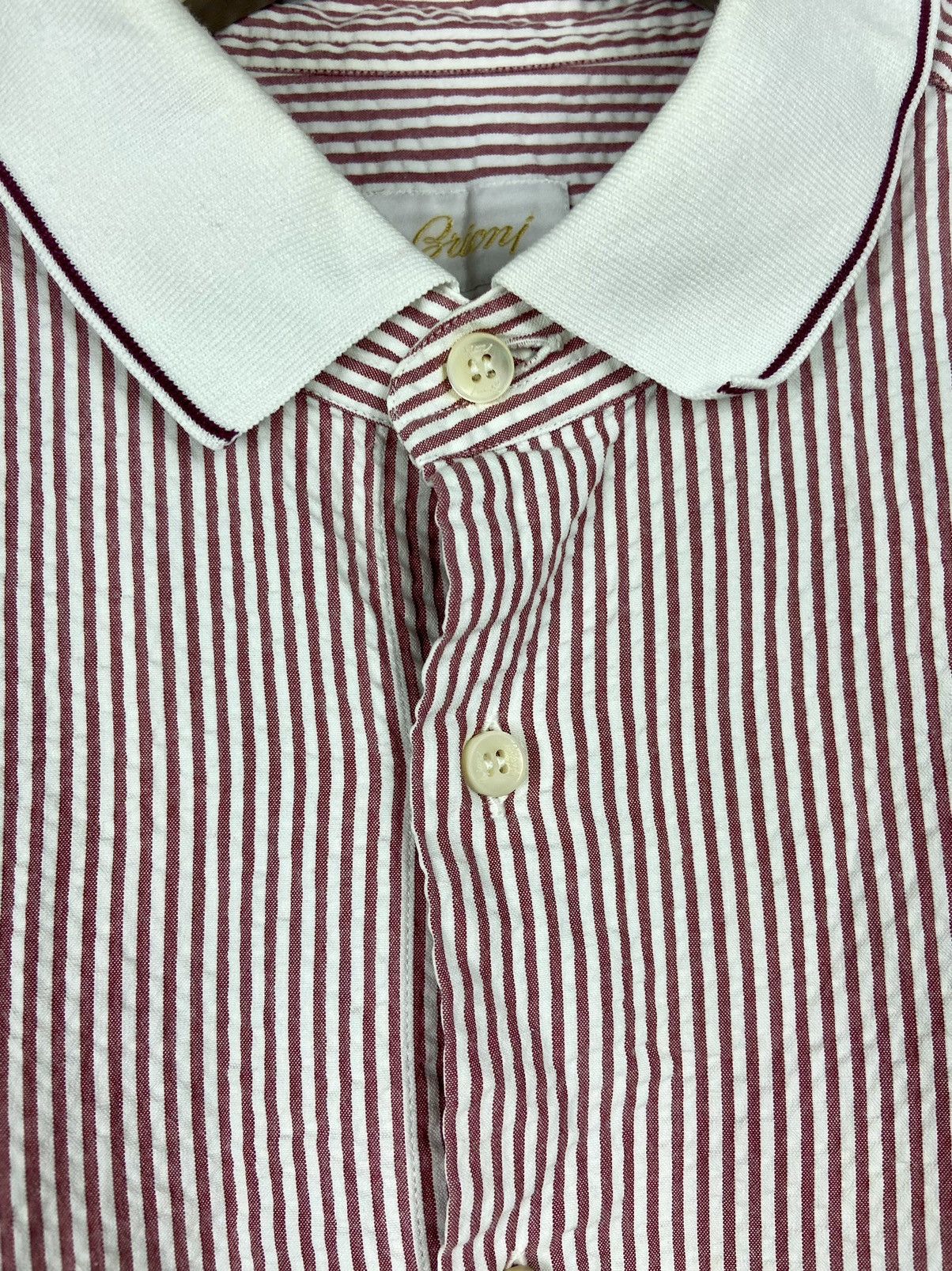 Brioni × Designer Brioni Striped Mens Shirt White Pink Short Sleeve Luxury Size US XL / EU 56 / 4 - 10 Thumbnail