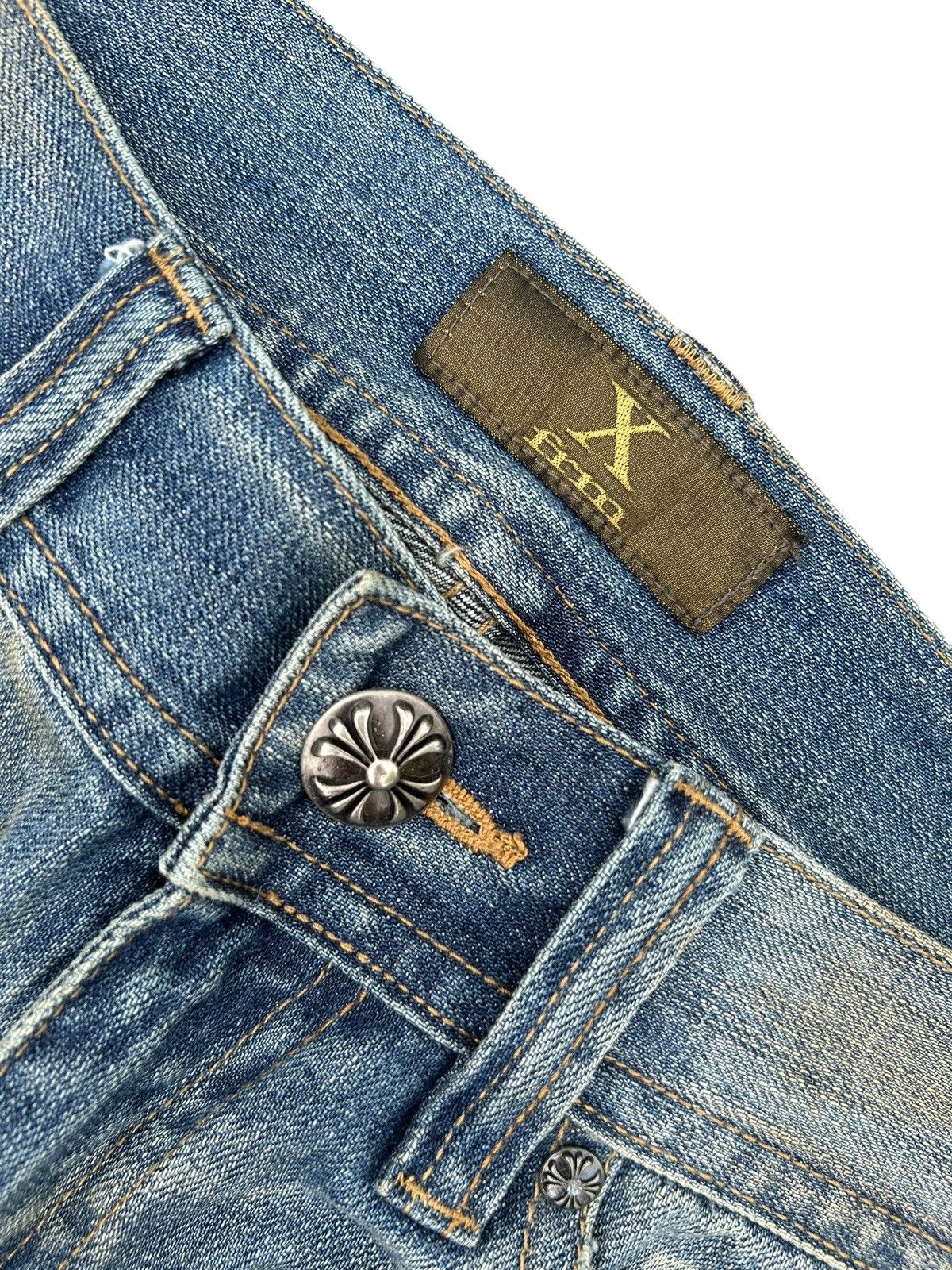 If Six Was Nine FLARE🔥 Xfrm Japanese Punk Bondage Rusty Faded Denim Jeans ☠️🎌 Size US 30 / EU 46 - 3 Thumbnail