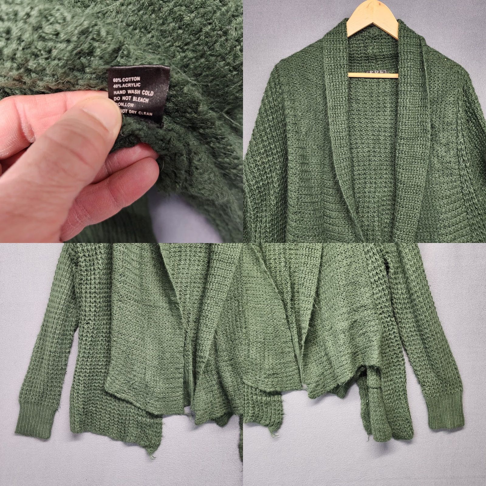Vintage POL Sweater Womens XL Green Open Front Cardigan Knit Shawl Collar Size XL / US 12-14 / IT 48-50 - 8 Thumbnail