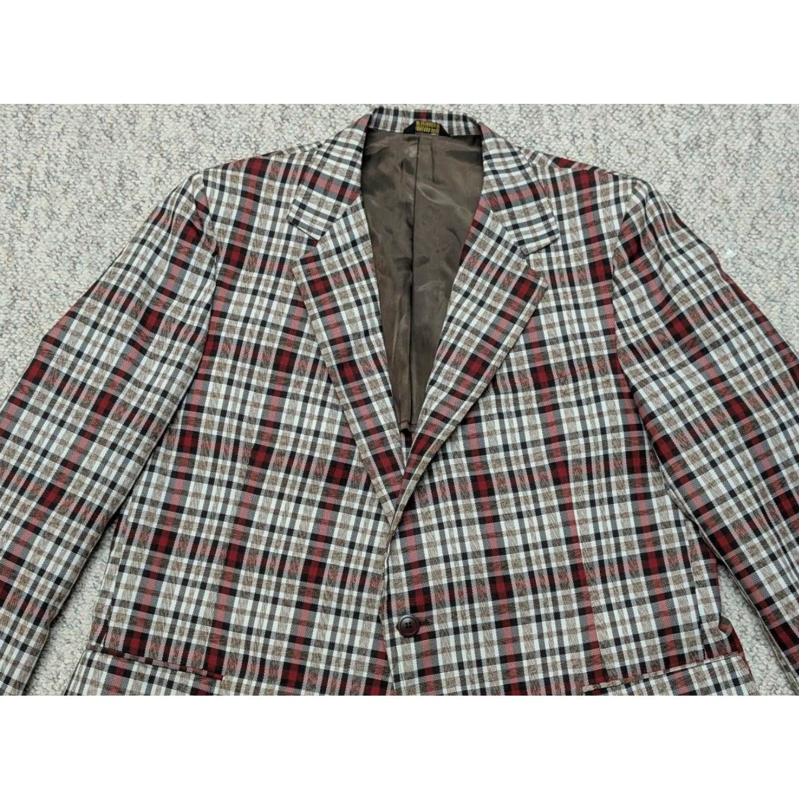 Vintage VINTAGE Matthew Reed blazer jacket Blazer Mens 46L Red Plaid Wool Polyester Tweed 1970s Sportscoat USA Made Size 46R - 7 Thumbnail