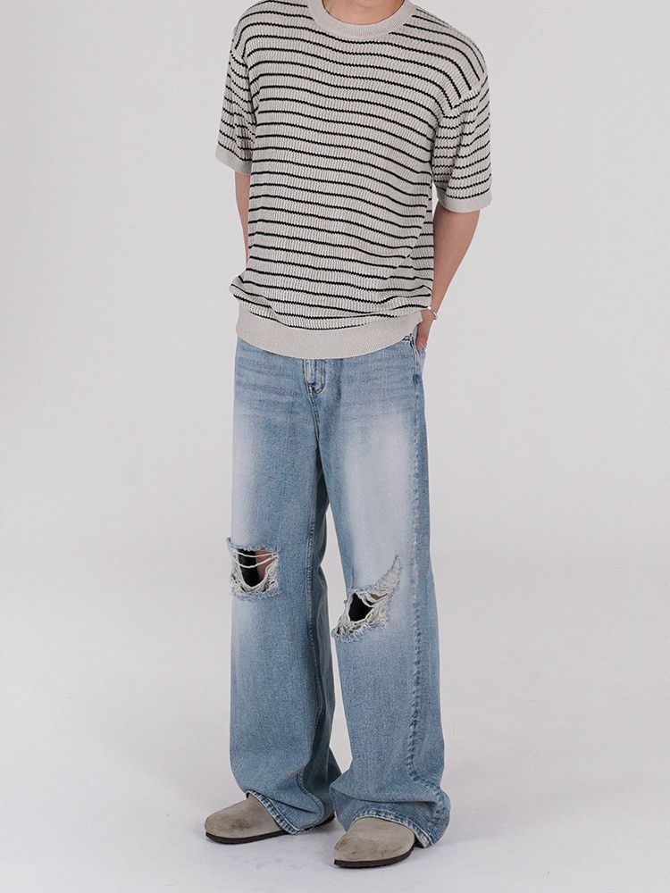 Japanese Brand × Jean Retro loose straight leg casual ripped jeans Size US 32 / EU 48 - 2 Thumbnail