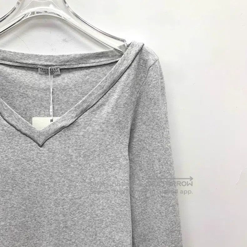 Brunello Cucinelli Brunello Cucinelli Grey cotton V-neck long-sleeve knit swe Size S / US 4 / IT 40 - 3 Thumbnail