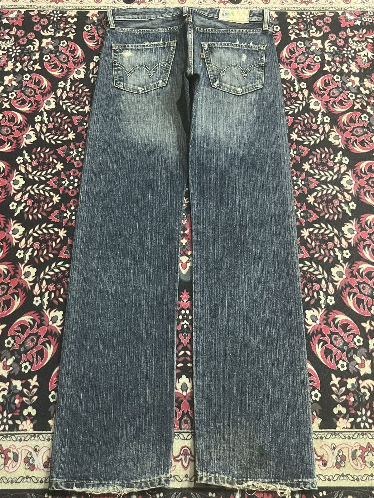 Edwin Edwin S02R Japan Blue Washed Distressed Straight Leg Jeans Size US 28 / EU 44 - 2 Thumbnail