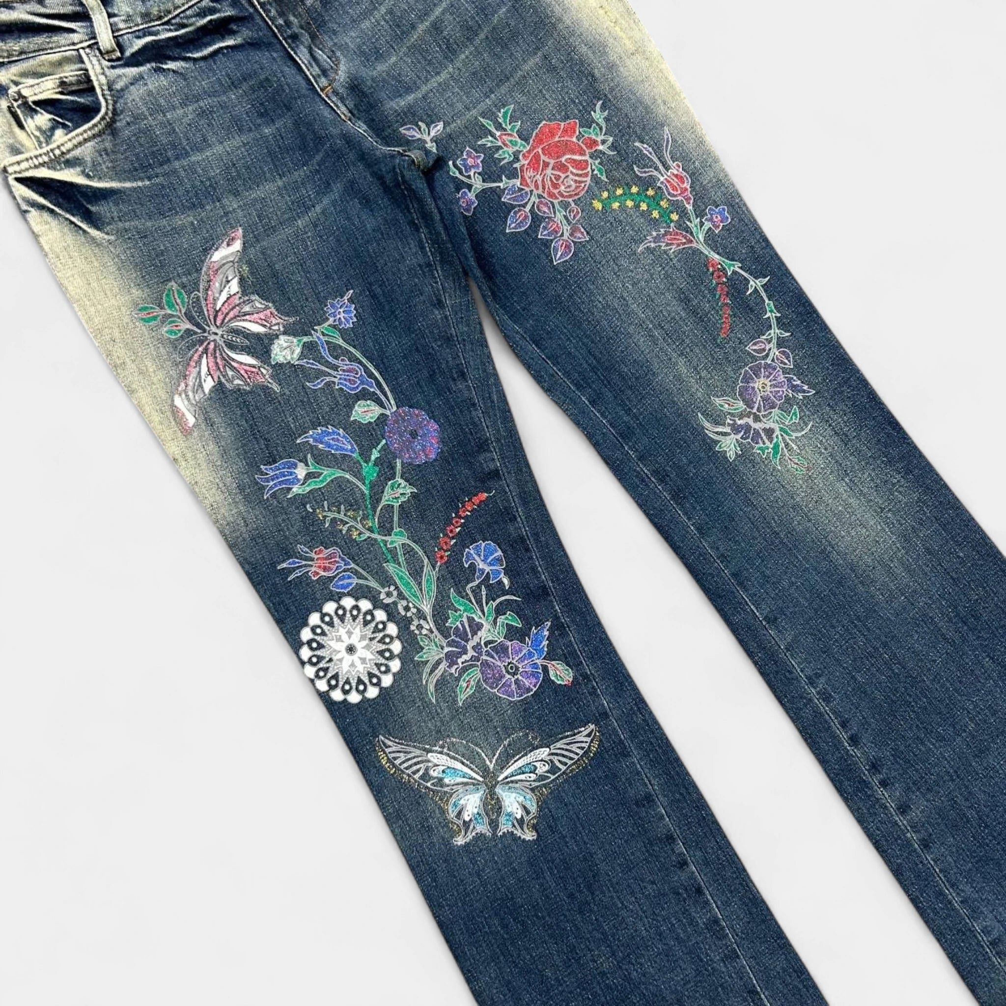 Just Cavalli Just Cavalli 2000s Floral Flared Denim Jeans Size 32" / US 10 / IT 46 - 2 Thumbnail